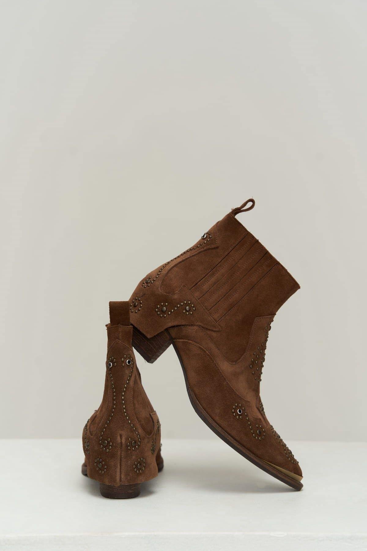 Maxi Zımba Detay Kahverengi Süet Kovboy Bot