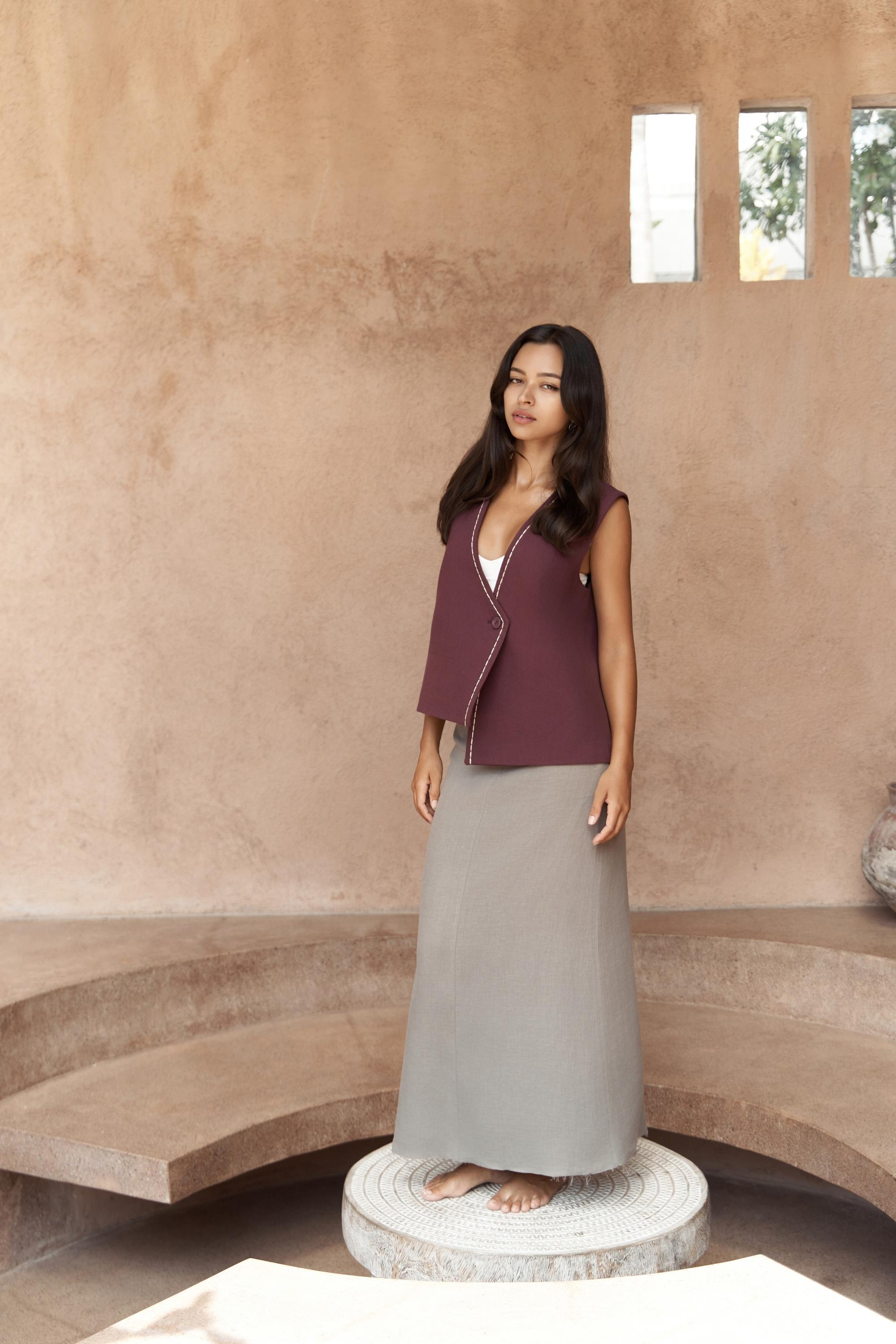 Maysa Nakış Detay Bordo Yelek