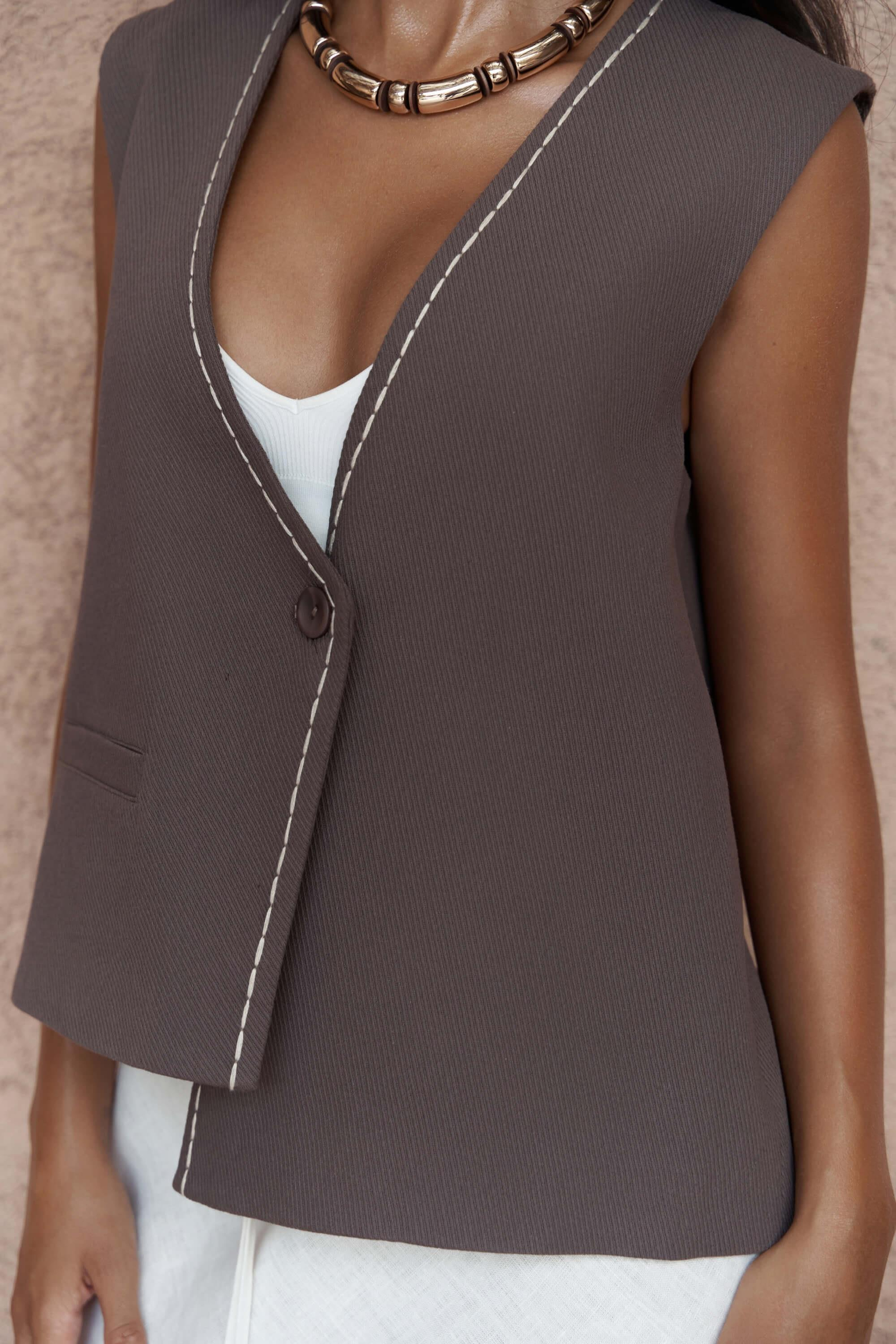 Maysa Nakış Detay Kahve Yelek