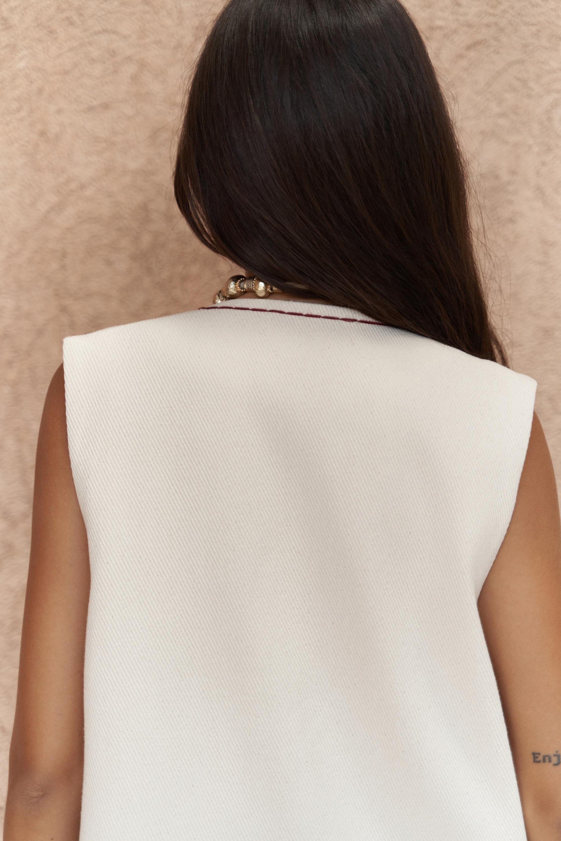 Maysa Nakış Detay Naturel Yelek