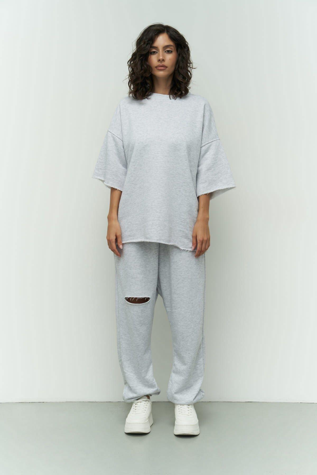 MCLLCTN Lion Karmelanj Oversize T-Shirt Yırtıklı Eşofman Takım