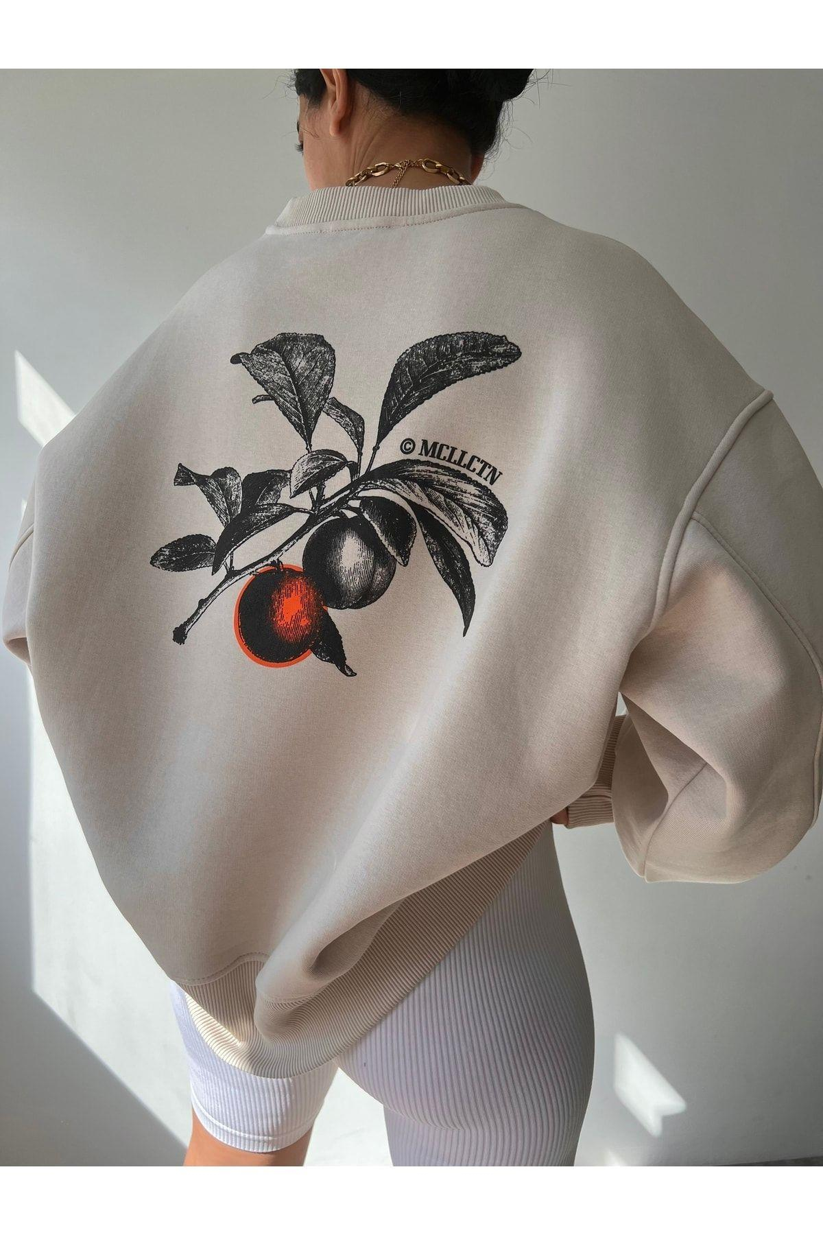 Mcllctn Orange Bej Unisex Oversize Sweatshirt