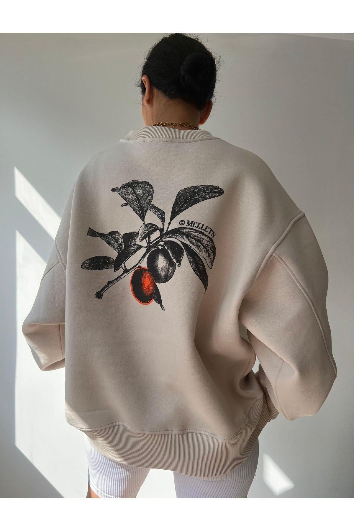 Mcllctn Orange Bej Unisex Oversize Sweatshirt