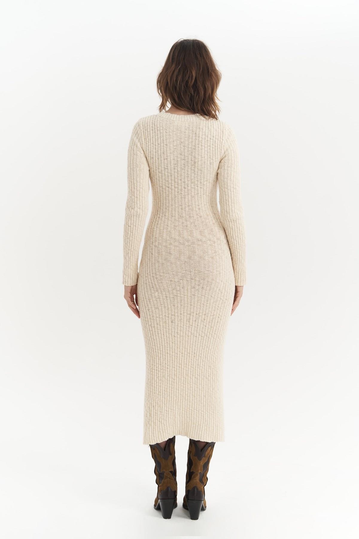 Melbourne Organik Uzun Triko Bej Elbise