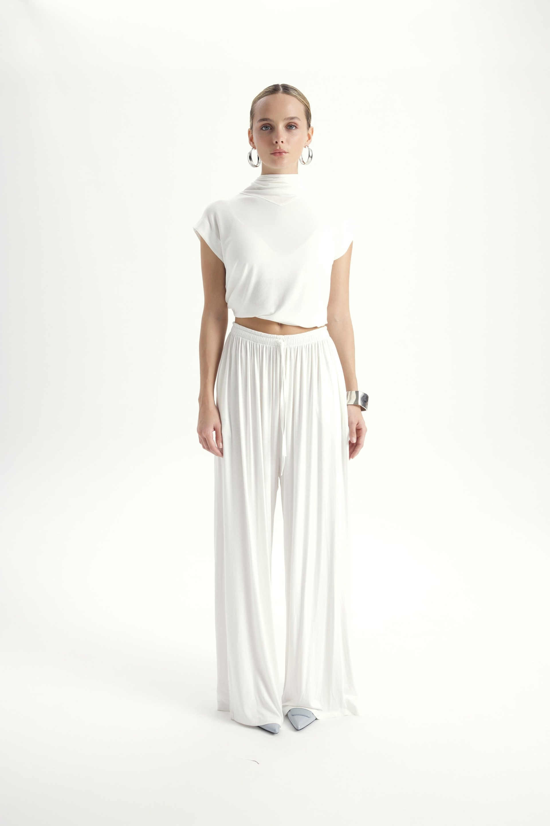 Merlin Bağlamalı Ekru Crop Pantolon Takım