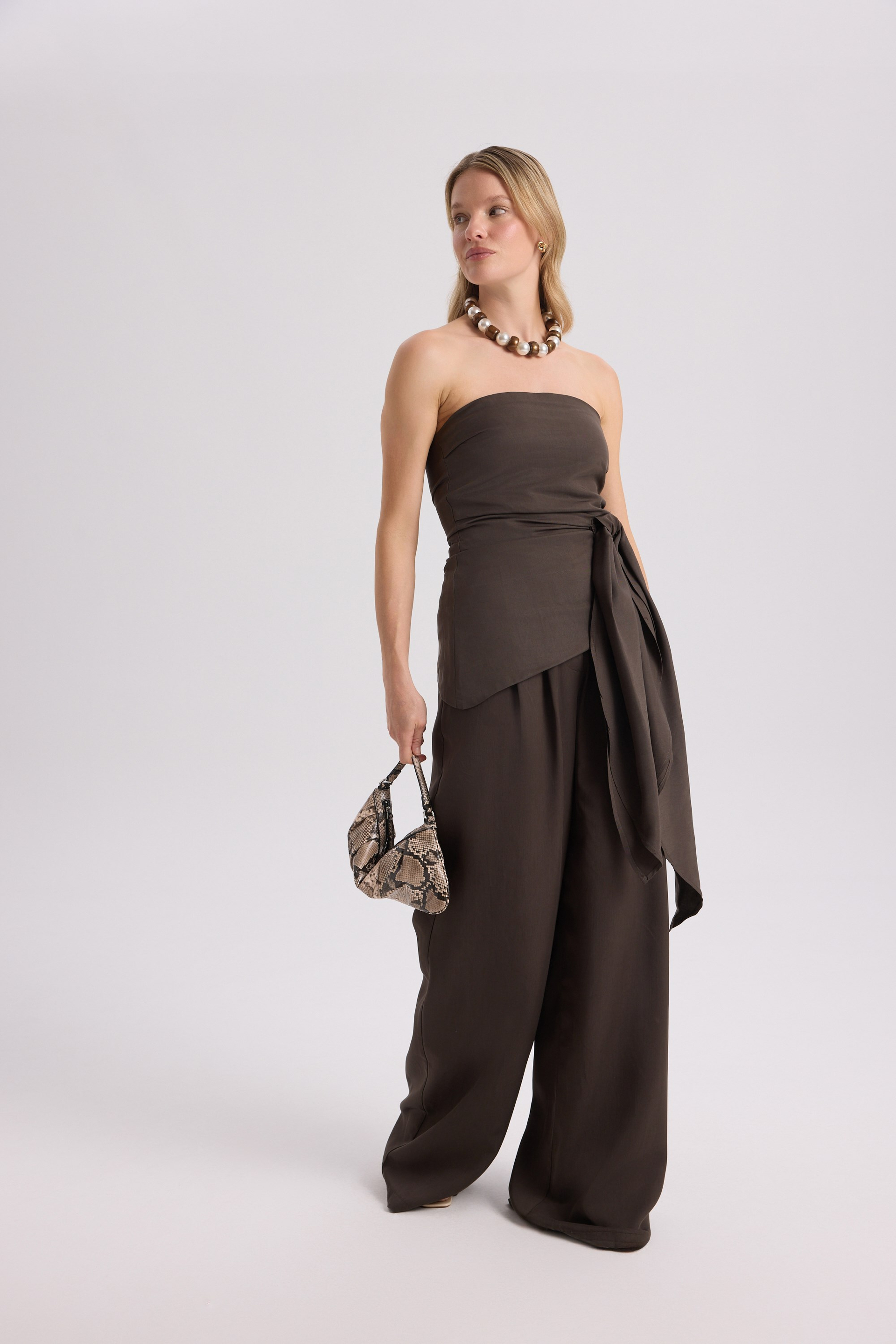Mila Brown Blouse Pants Set
