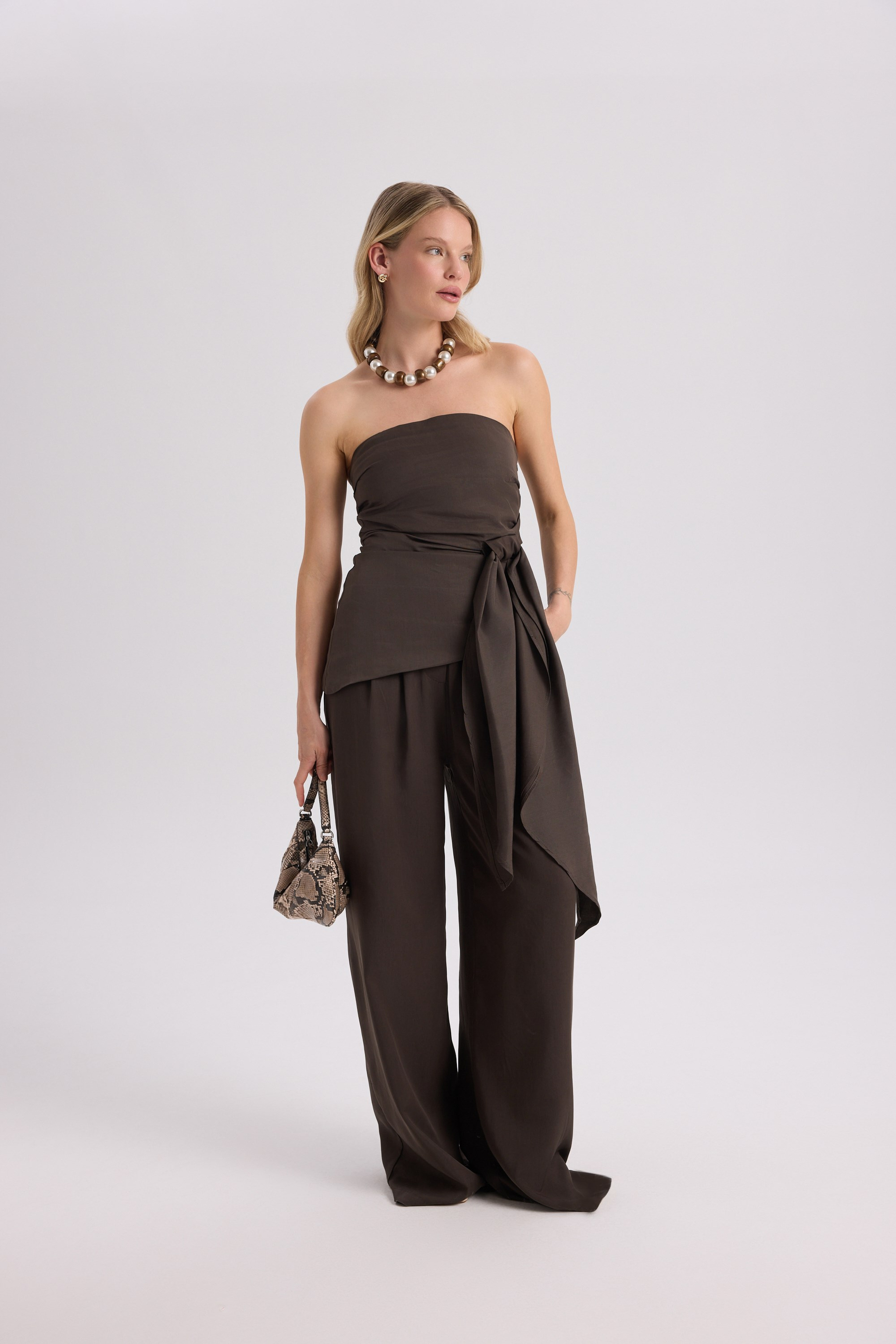 Mila Brown Blouse Pants Set
