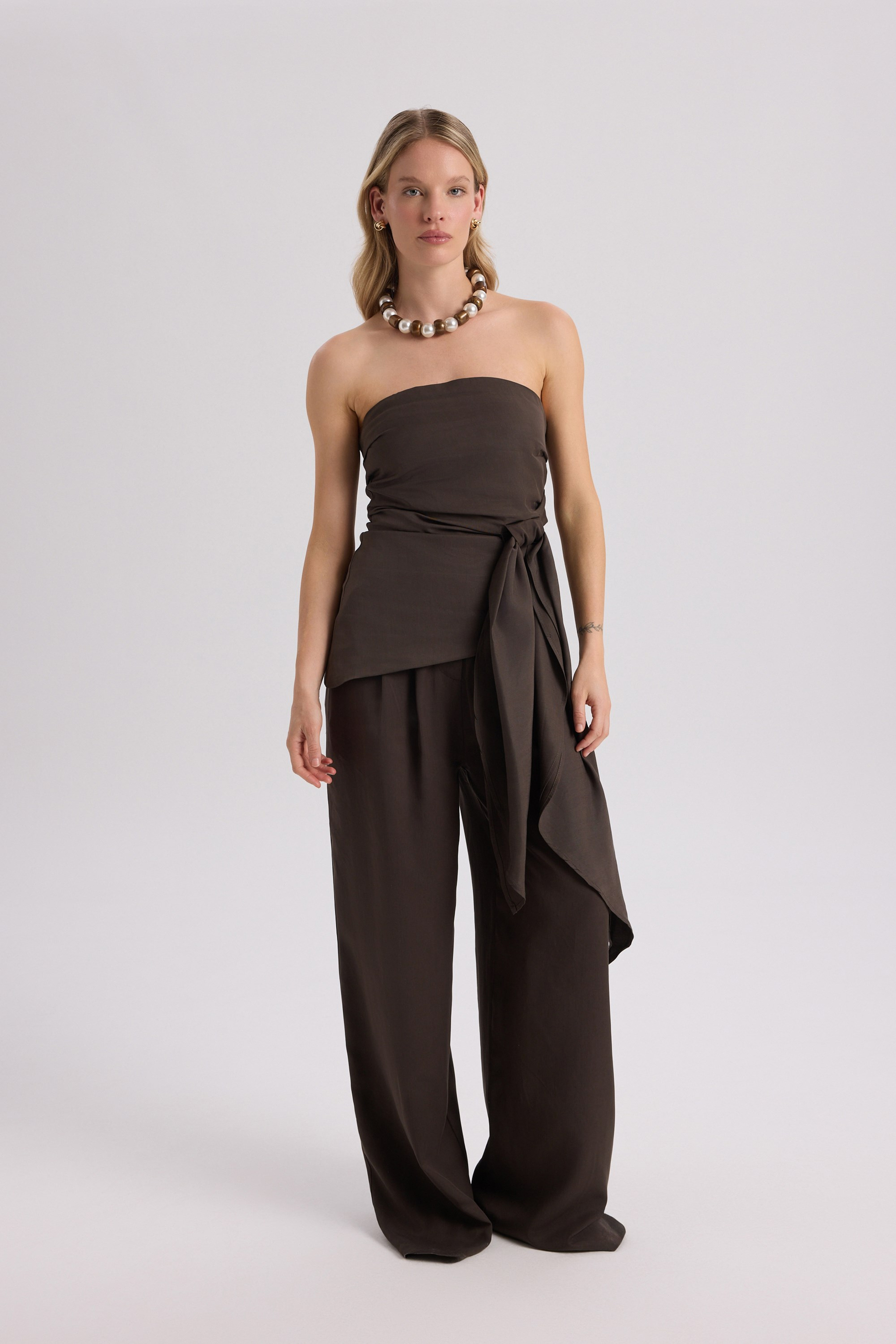 Mila Brown Blouse Pants Set