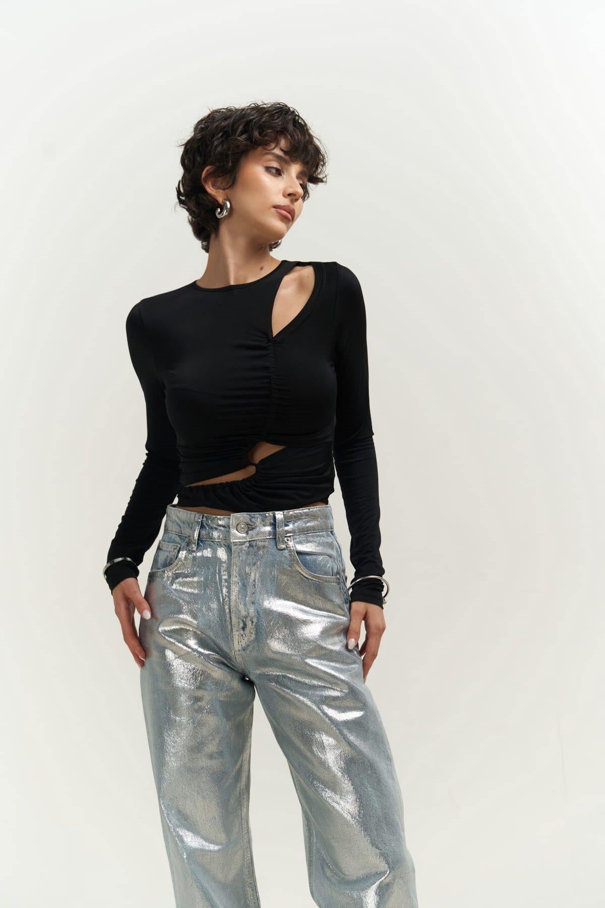 Mira Black Long Sleeve Blouse