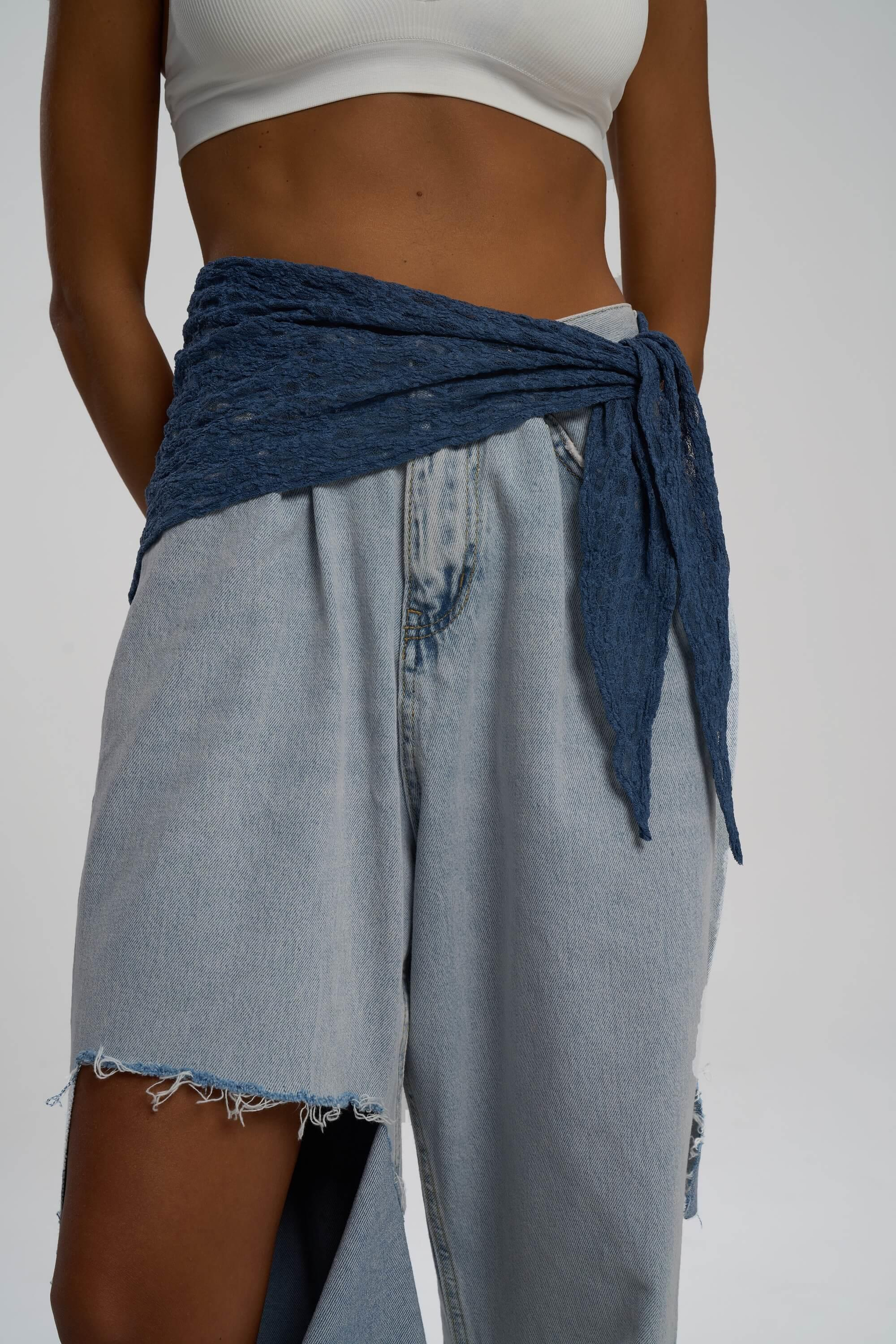 Miray Üçgen Kesim Indigo Dantel Bandana