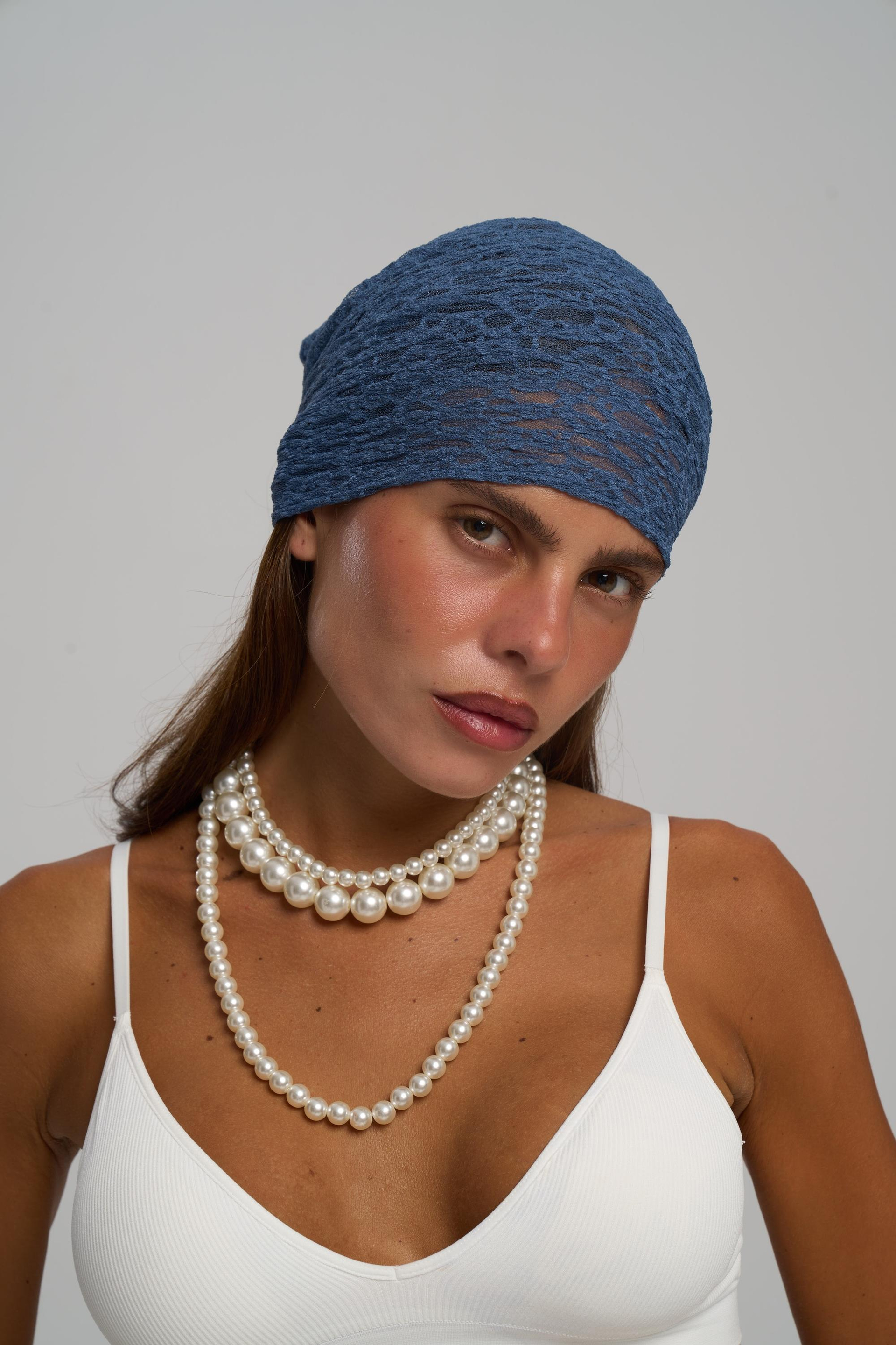 Miray Üçgen Kesim Indigo Dantel Bandana