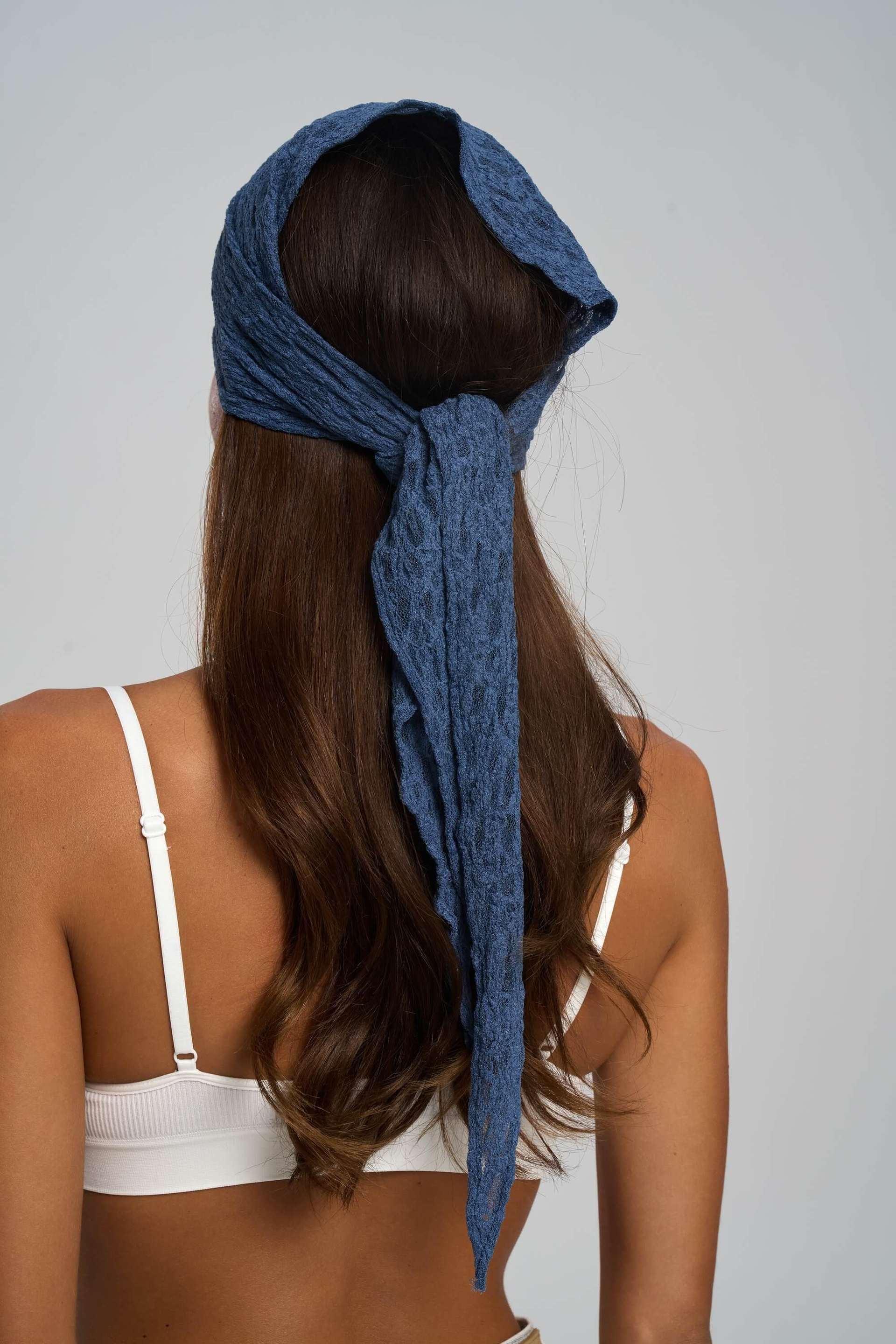 Miray Üçgen Kesim Indigo Dantel Bandana