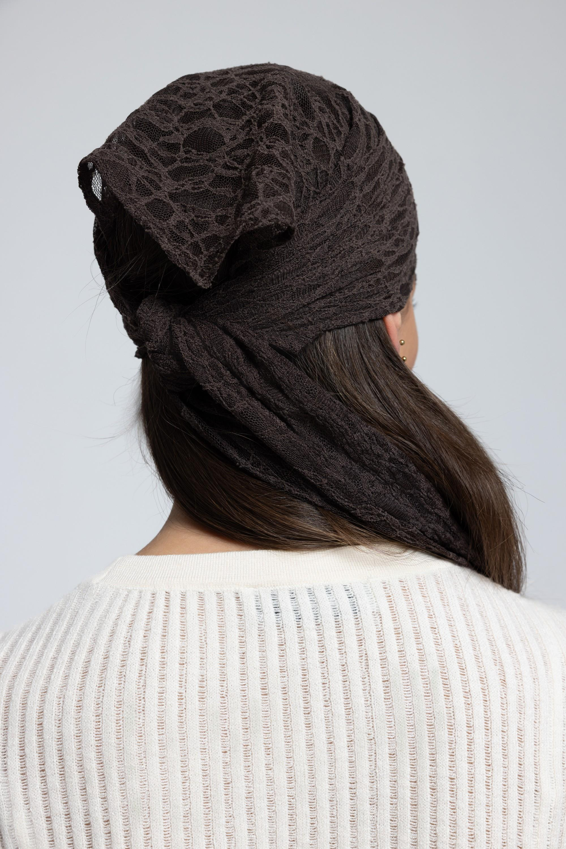 Miray Üçgen Kesim Kahve Dantel Bandana