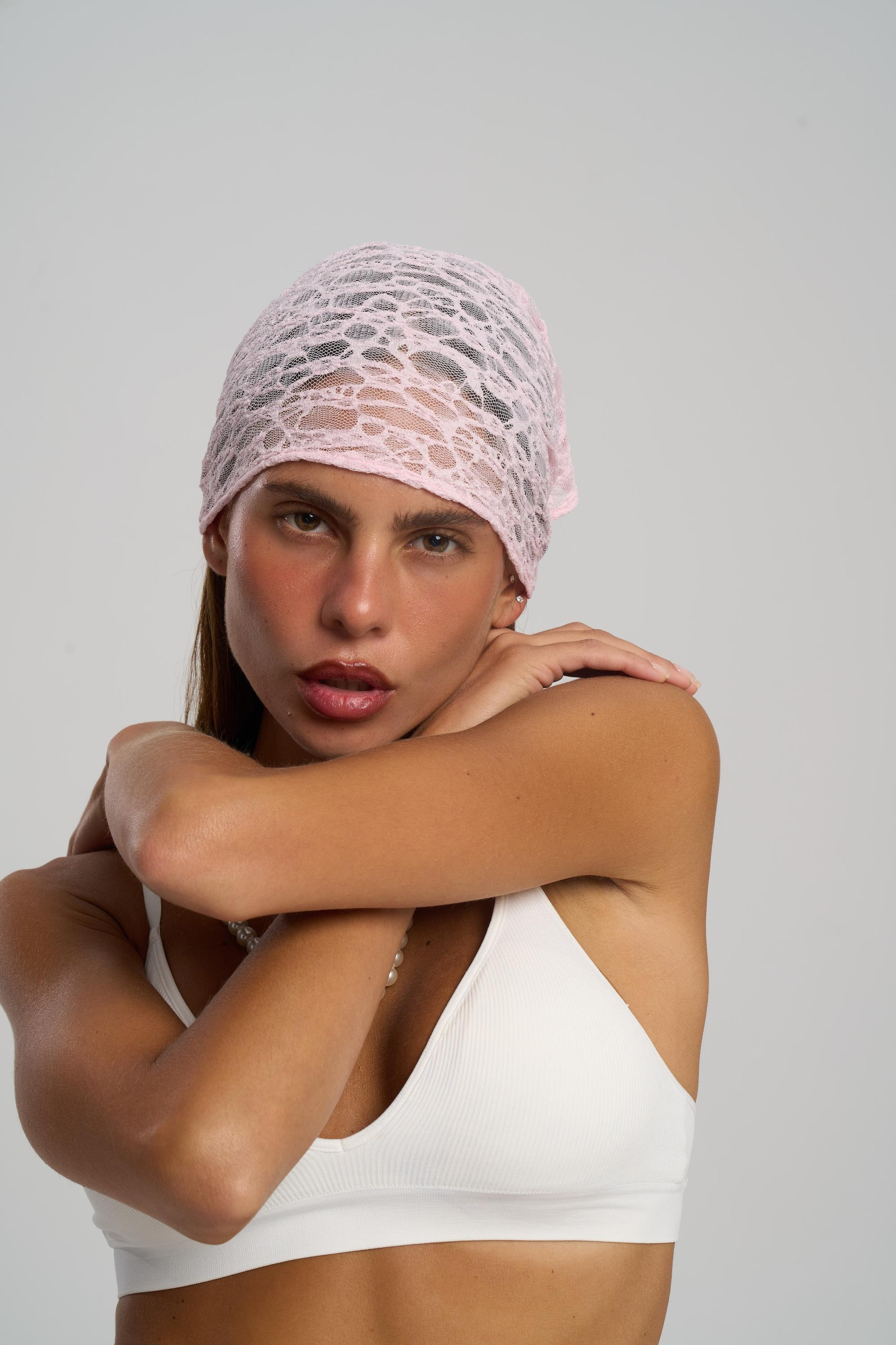 Miray Üçgen Kesim Pembe Dantel Bandana