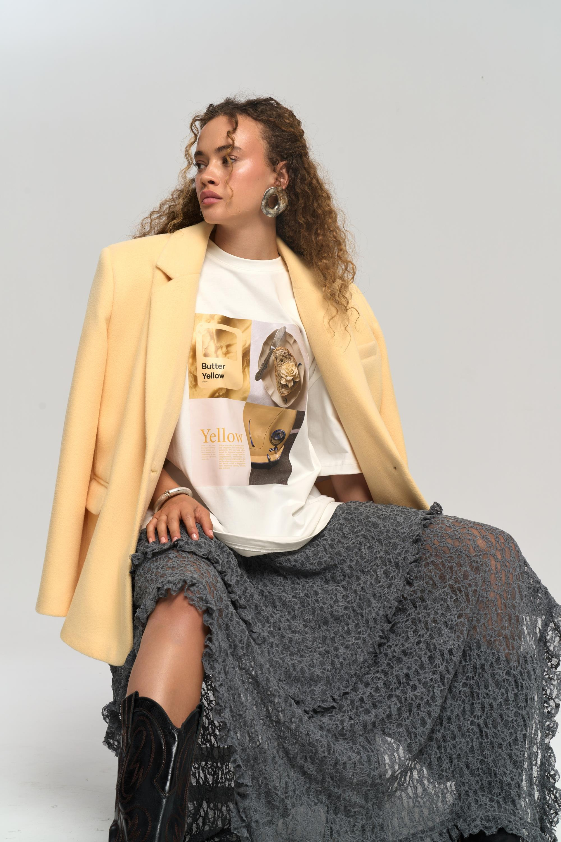 Mireya Asimetrik Antrasit Dantel Etek