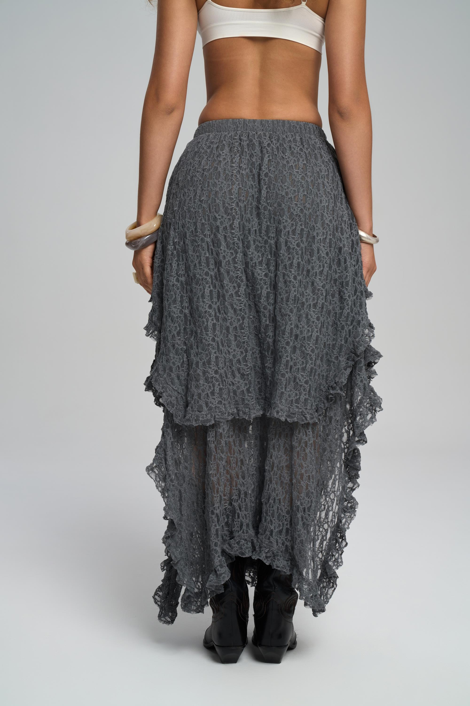 Mireya Asimetrik Antrasit Dantel Etek