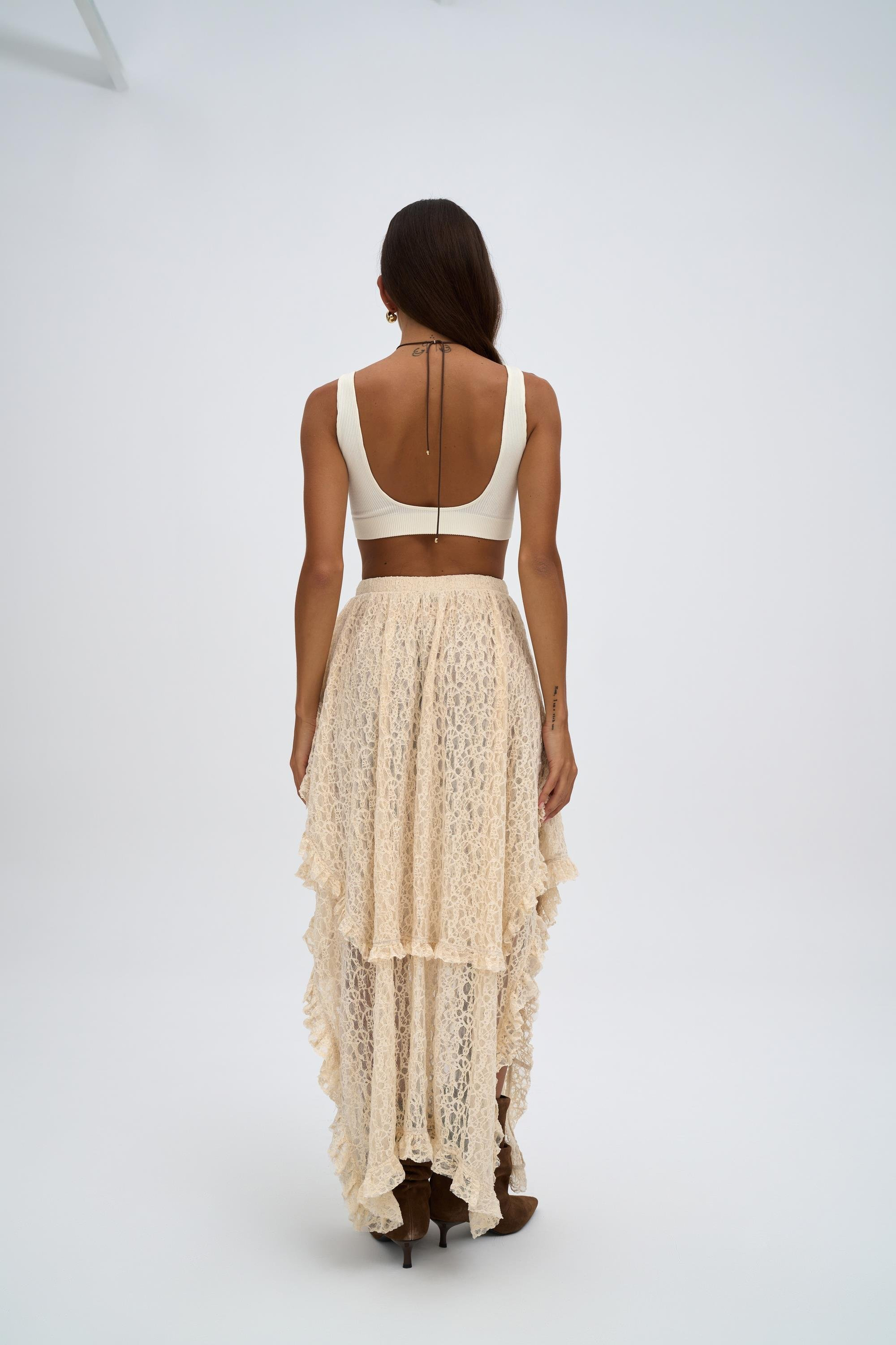 Mireya Asimetrik Dantel Etek - BEJ