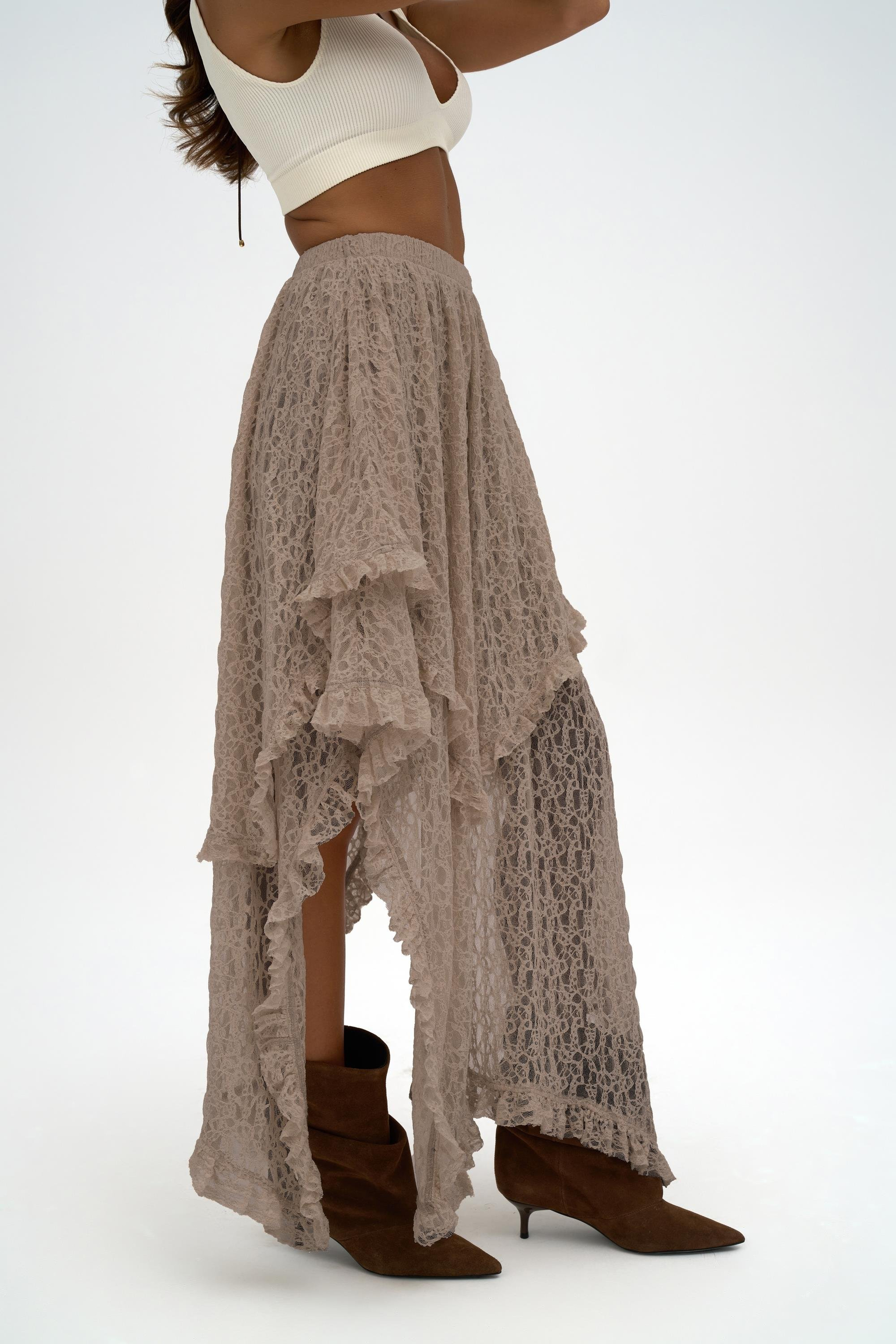 Mireya Asimetrik Vizon Dantel Etek