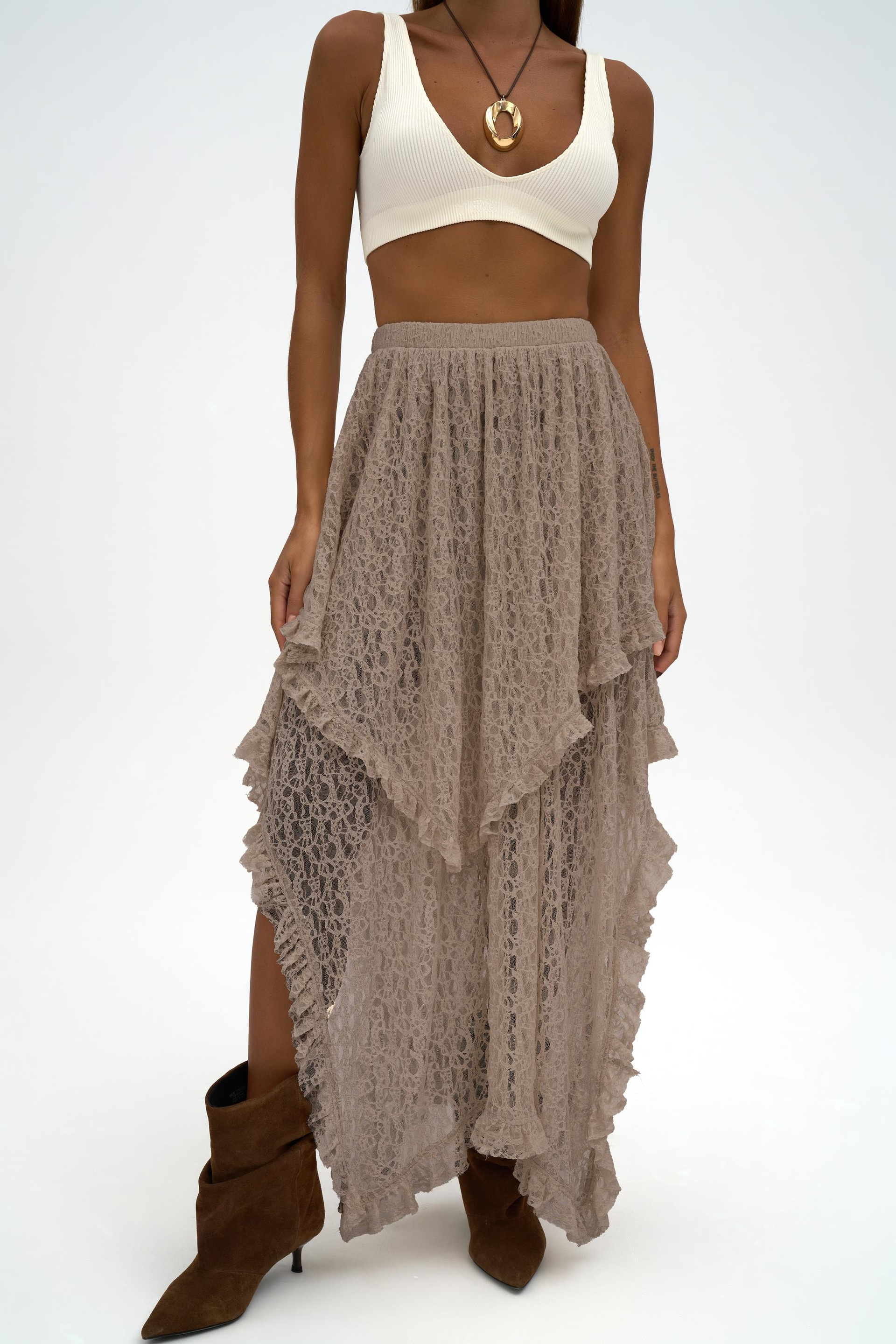 Mireya Asimetrik Vizon Dantel Etek