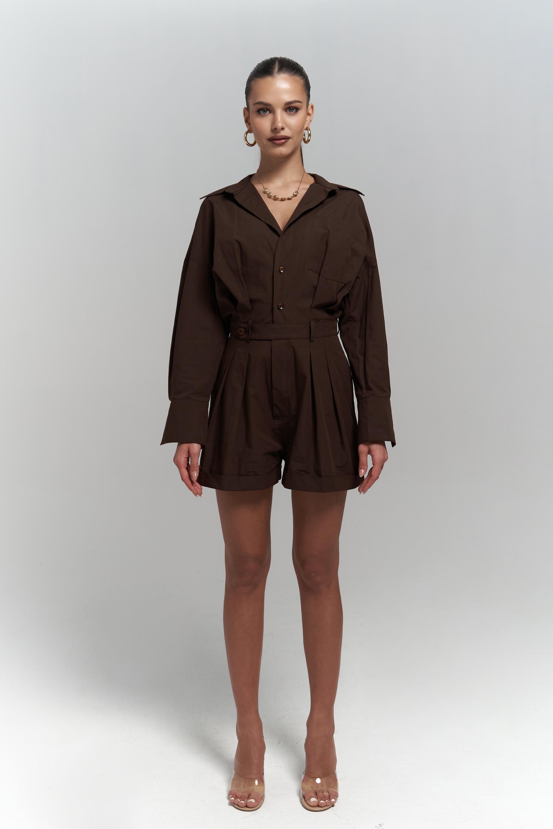 Moaen Kemer Detay Kısa Kahve Tulum