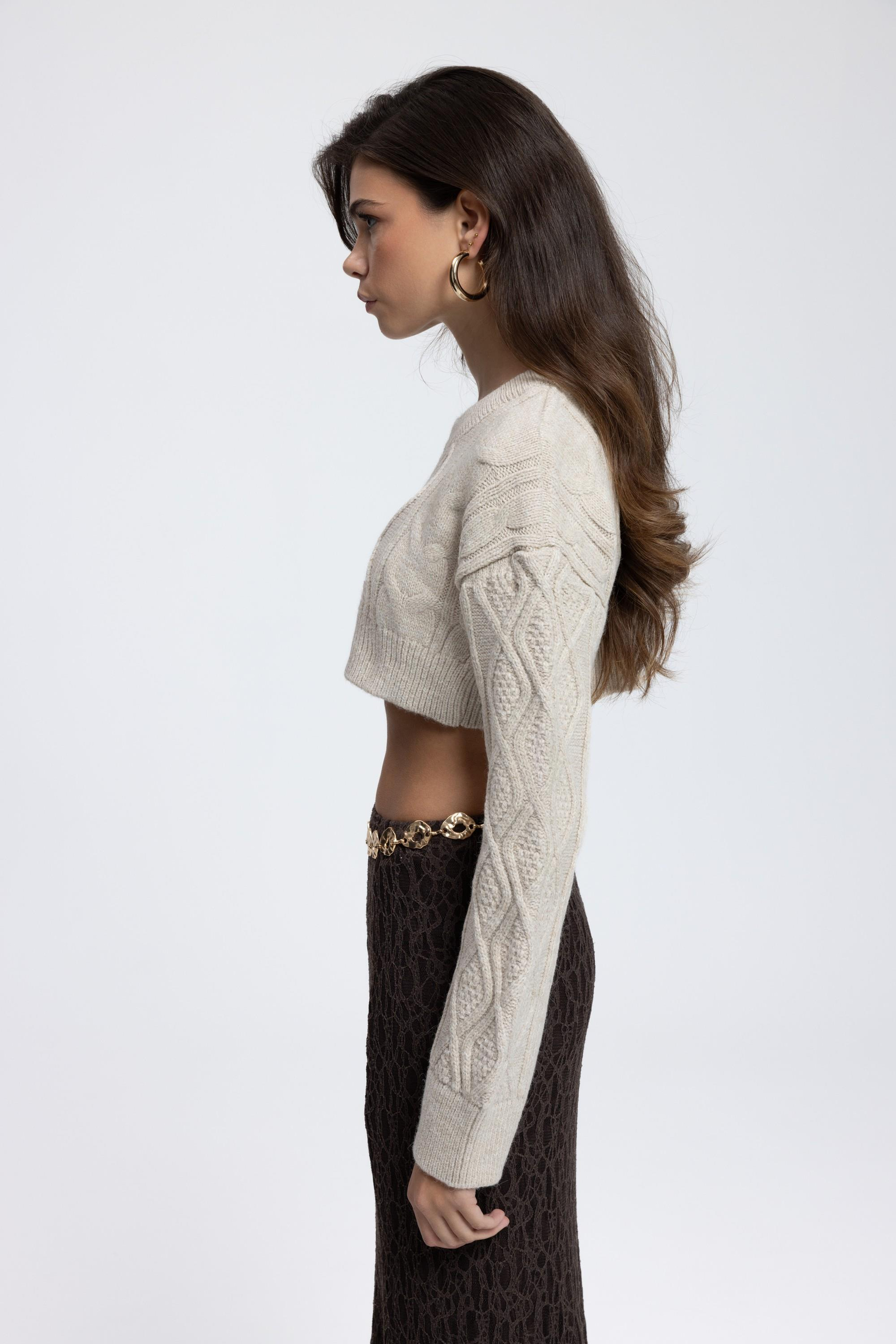 Mohan Slim Fit Beige Crop Sweater