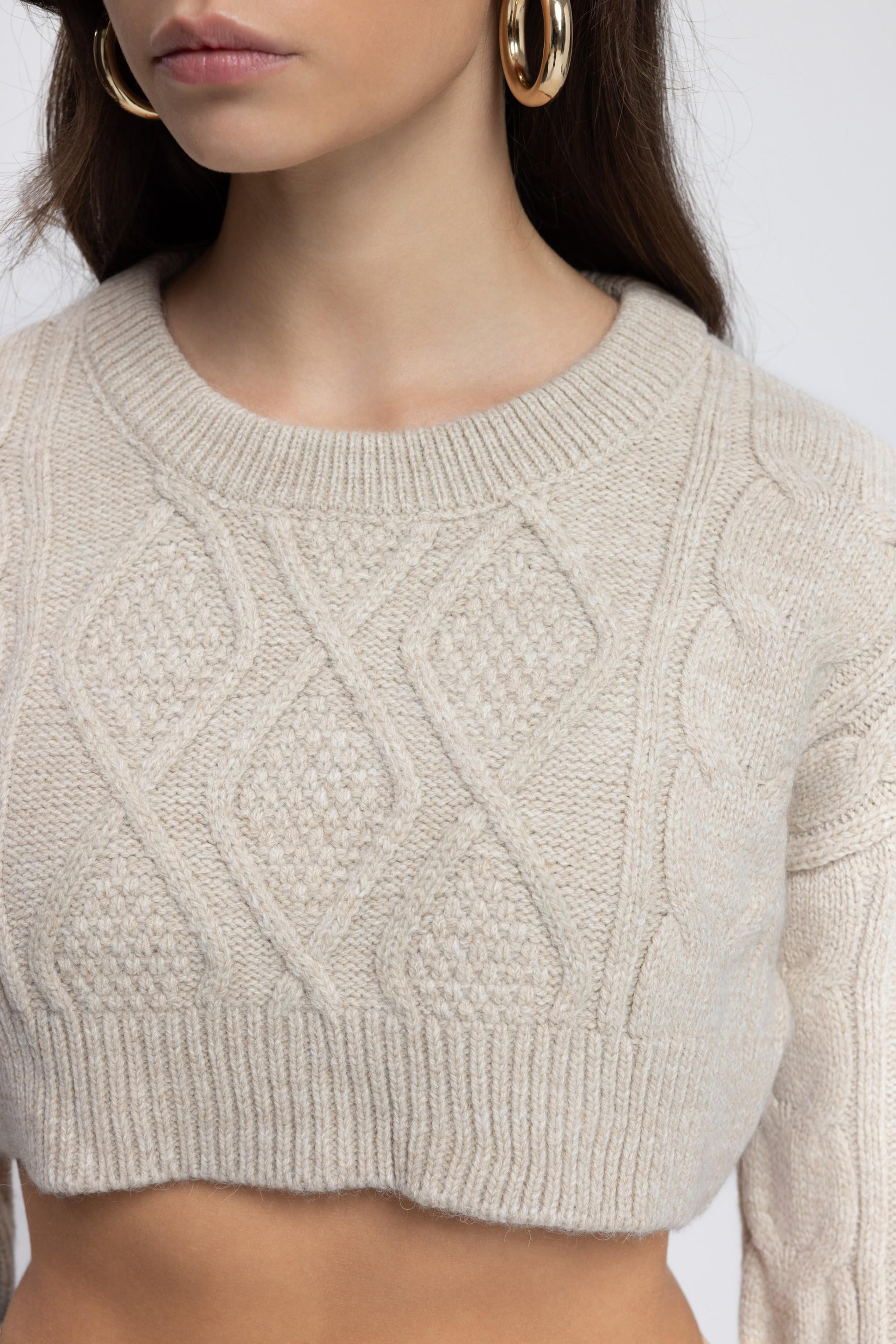 Mohan Slim Fit Beige Crop Sweater