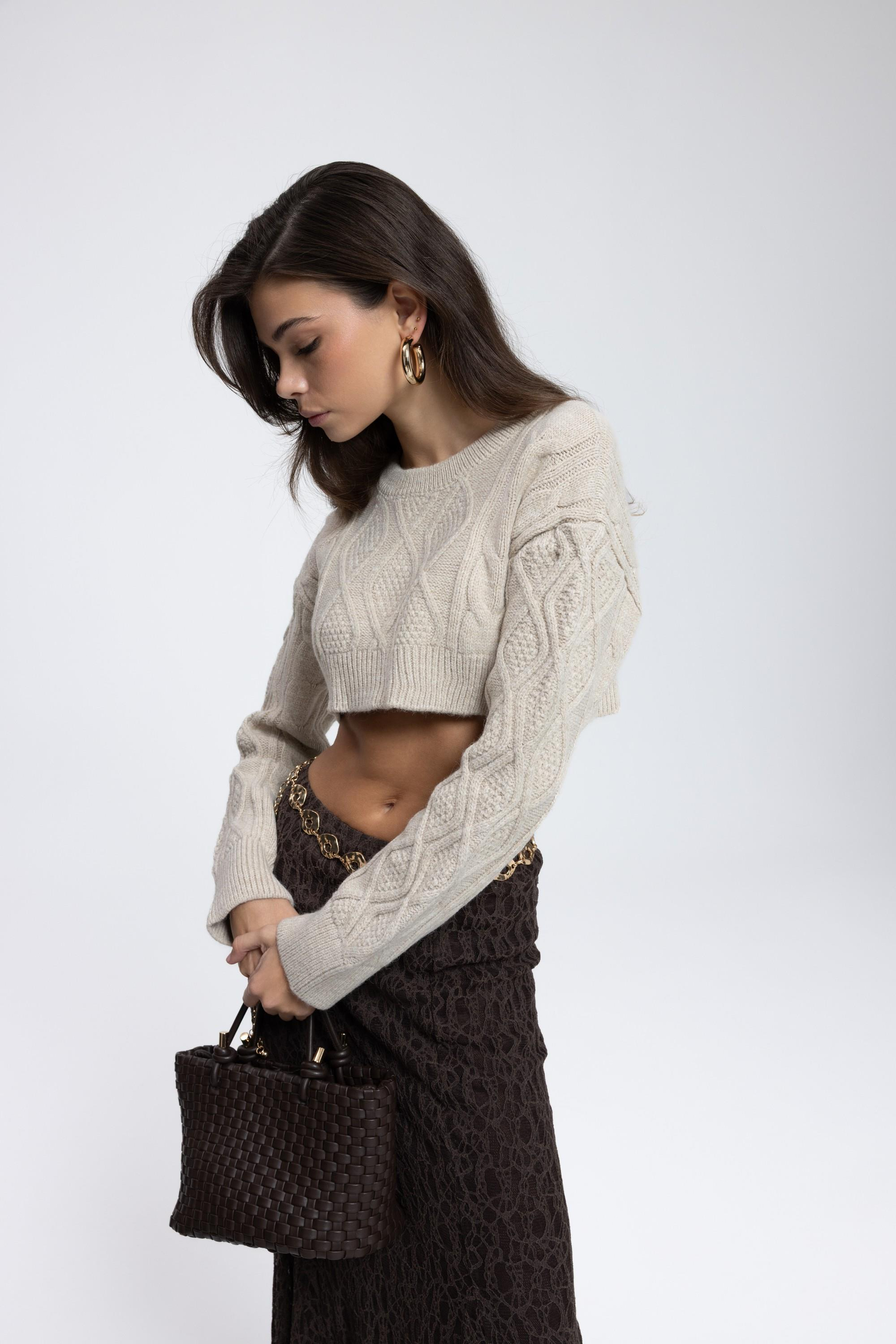 Mohan Slim Fit Beige Crop Sweater
