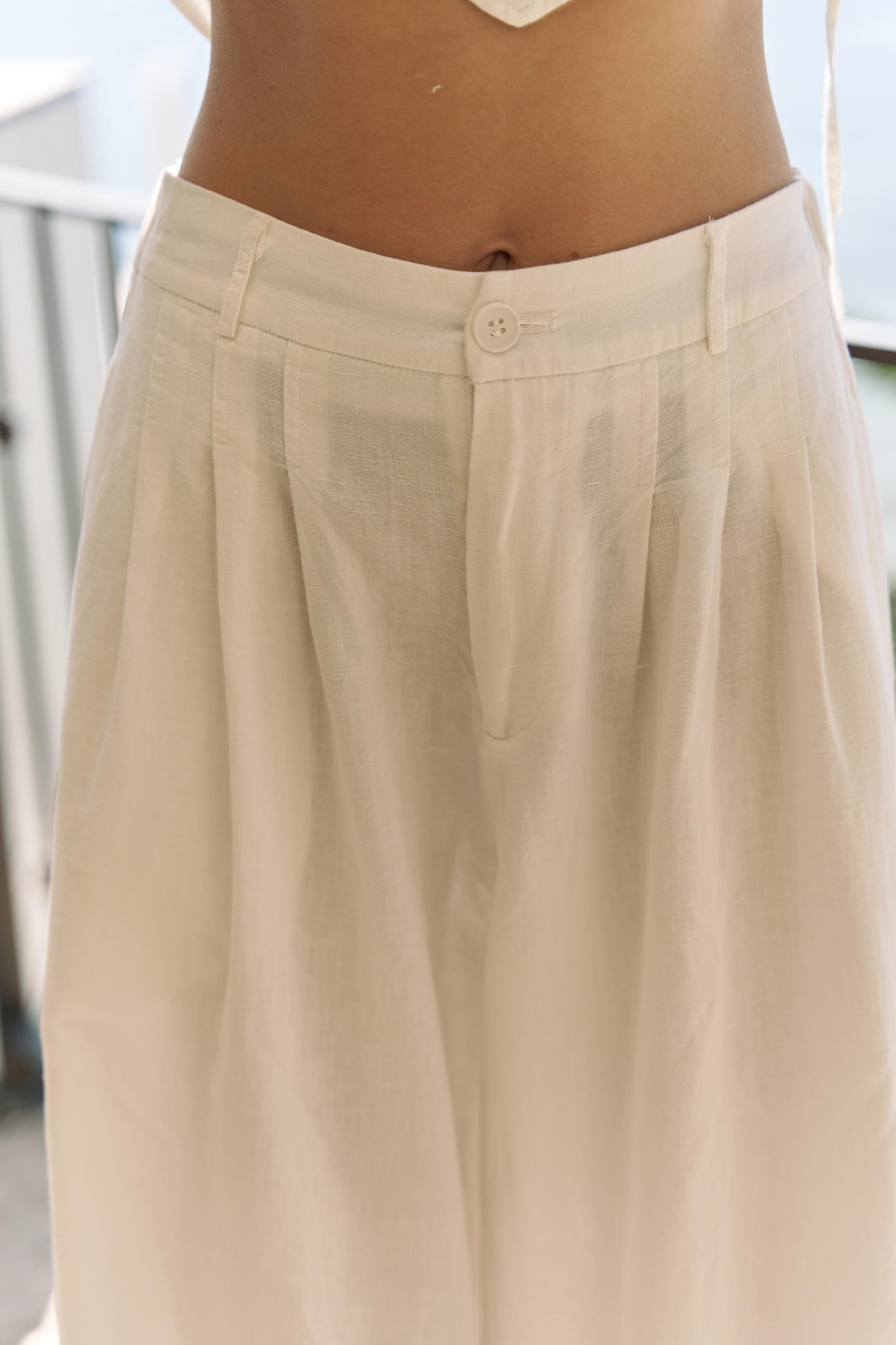 Moibel Bağcık Detay Ekru Crop Pantolon Takım