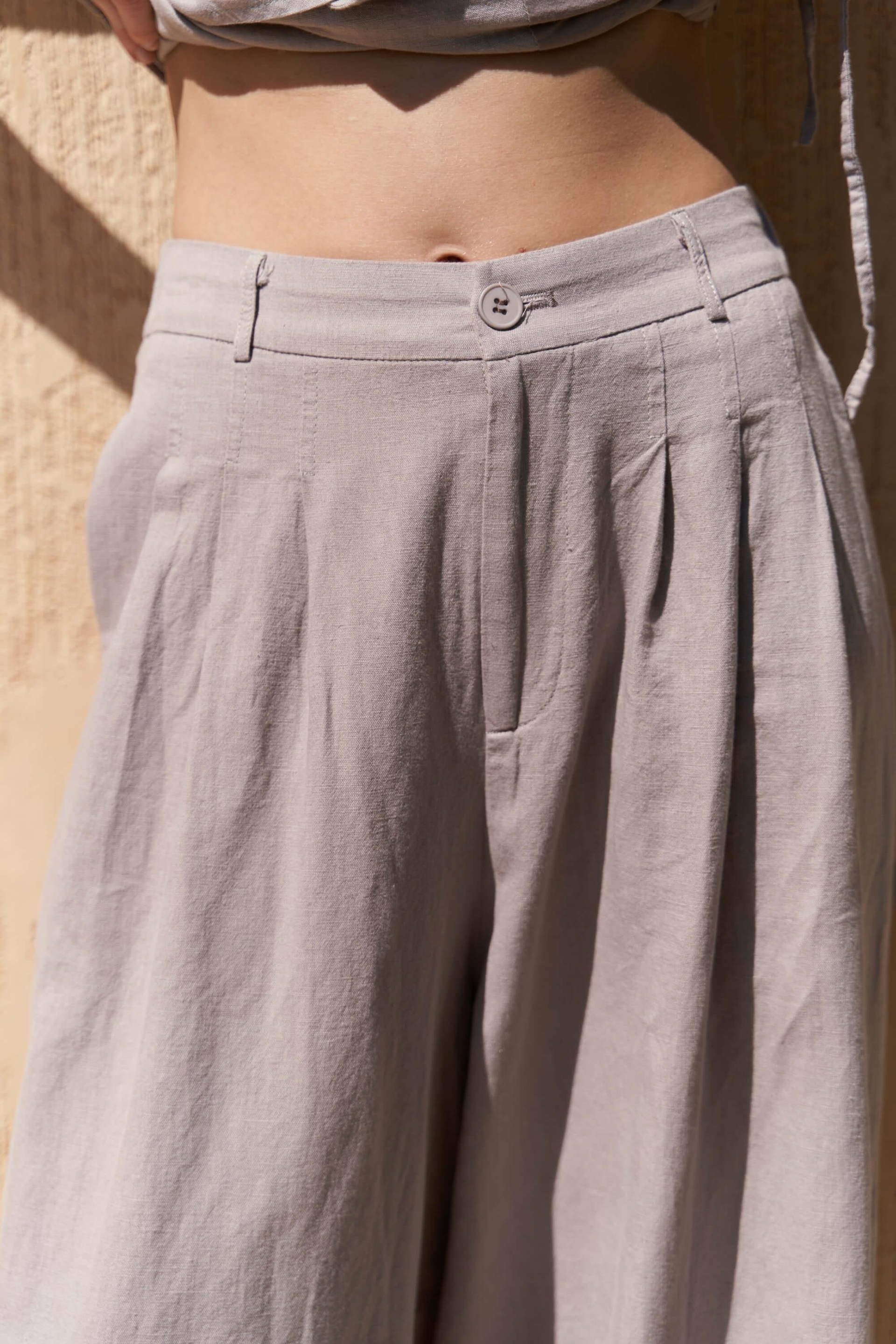 Moibel Bağcık Detay Gri Crop Pantolon Takım