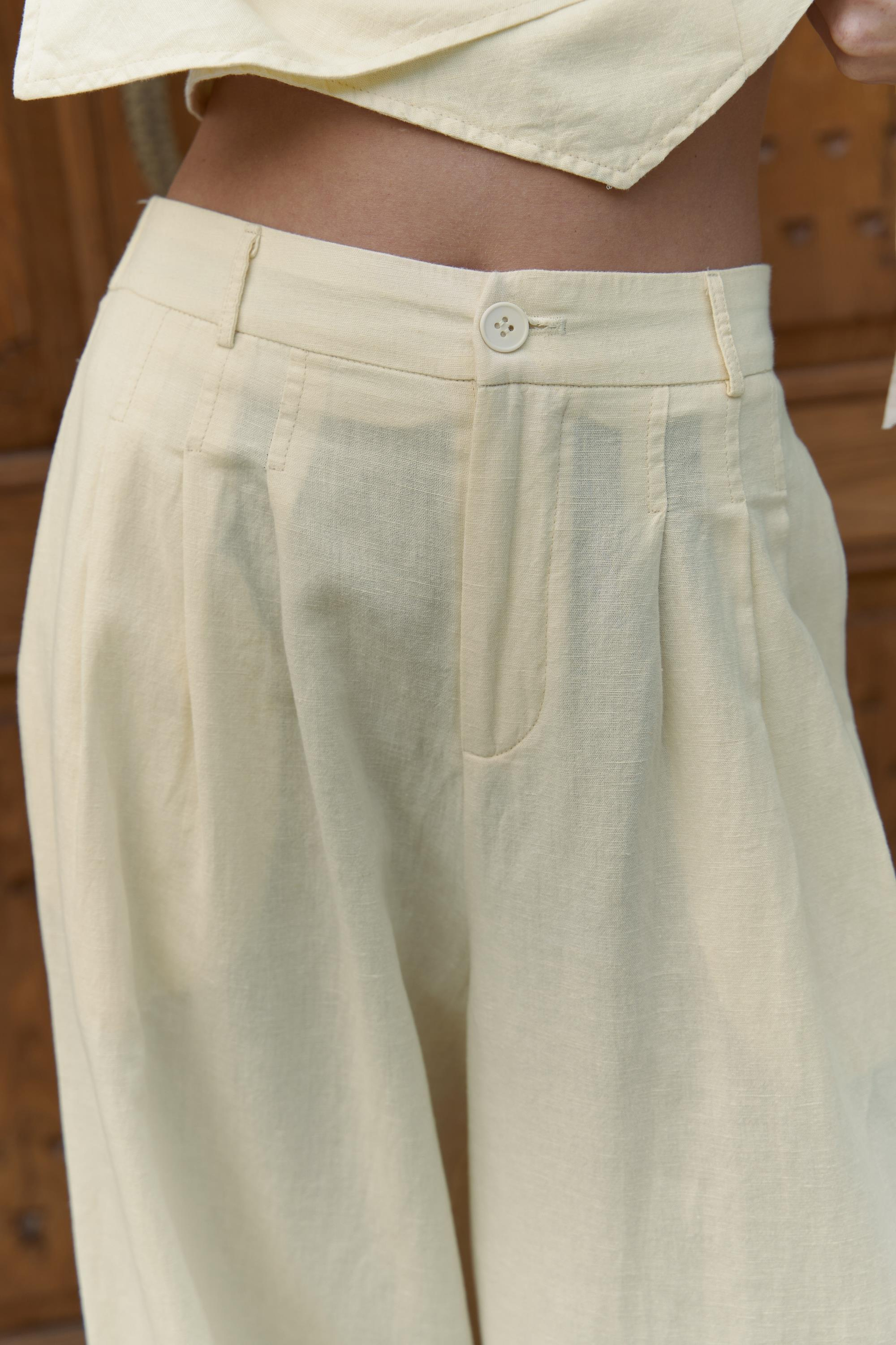 Moibel Bağcık Detay Sarı Crop Pantolon Takım