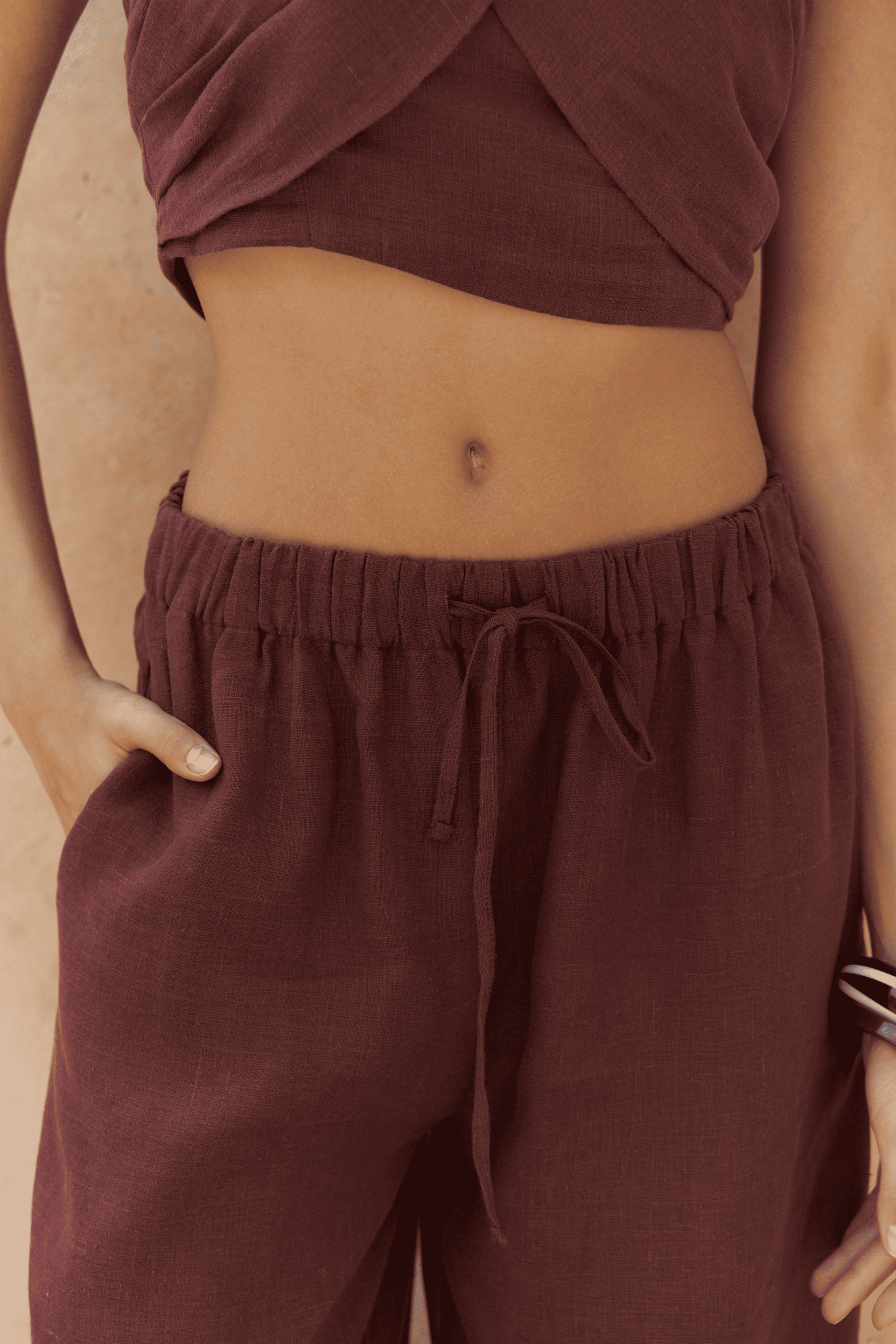 Moira Bordo Keten Crop Pantolon Takım 