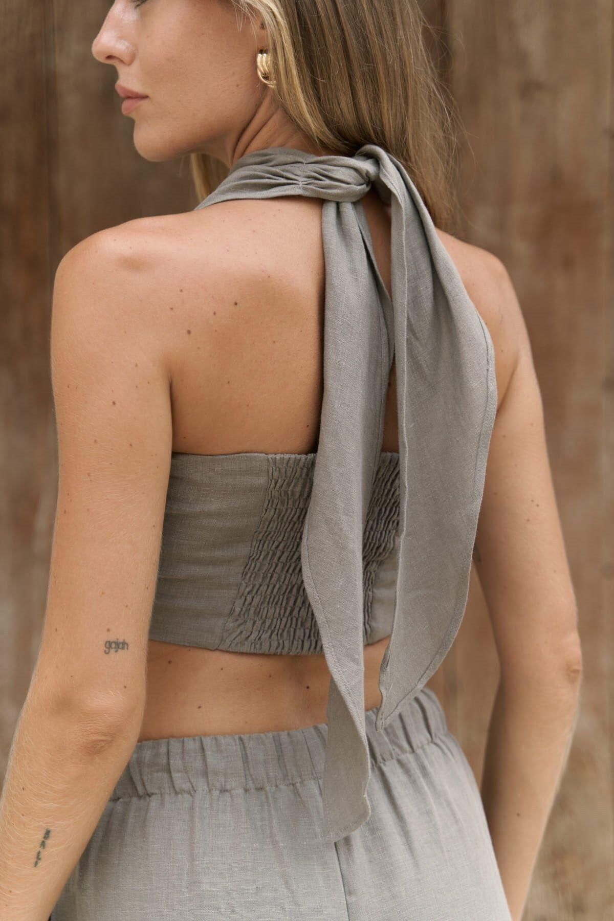 Moira Dark Gray Crop&Trousers Set