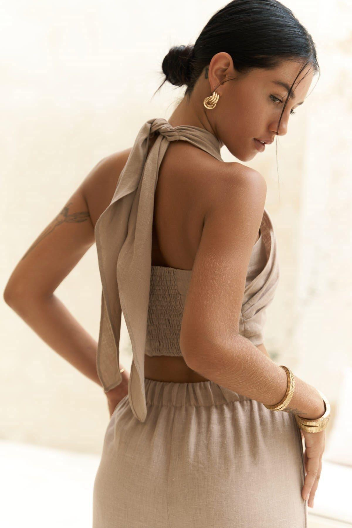 Moira Dark Beige Crop&Trousers Set