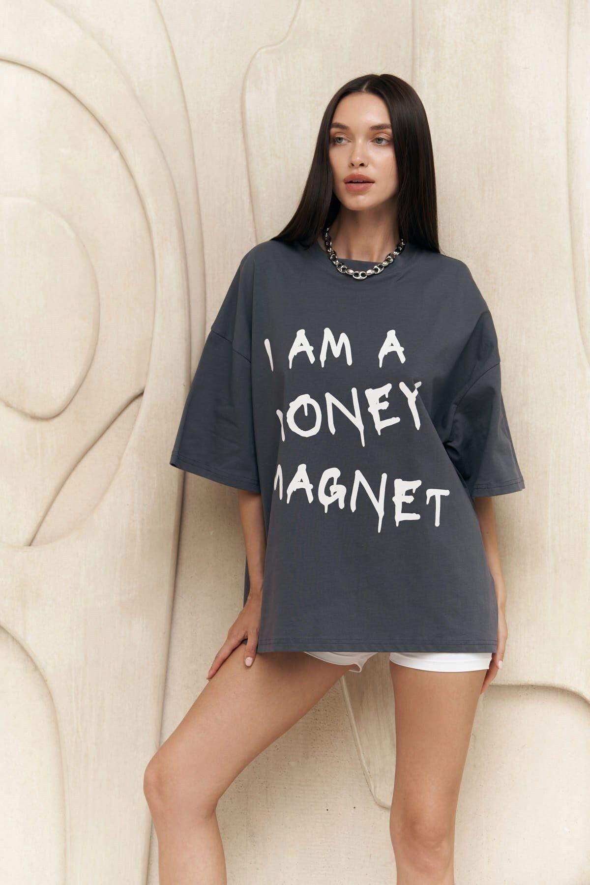 Money Magnet Antrasit Oversize T-shirt