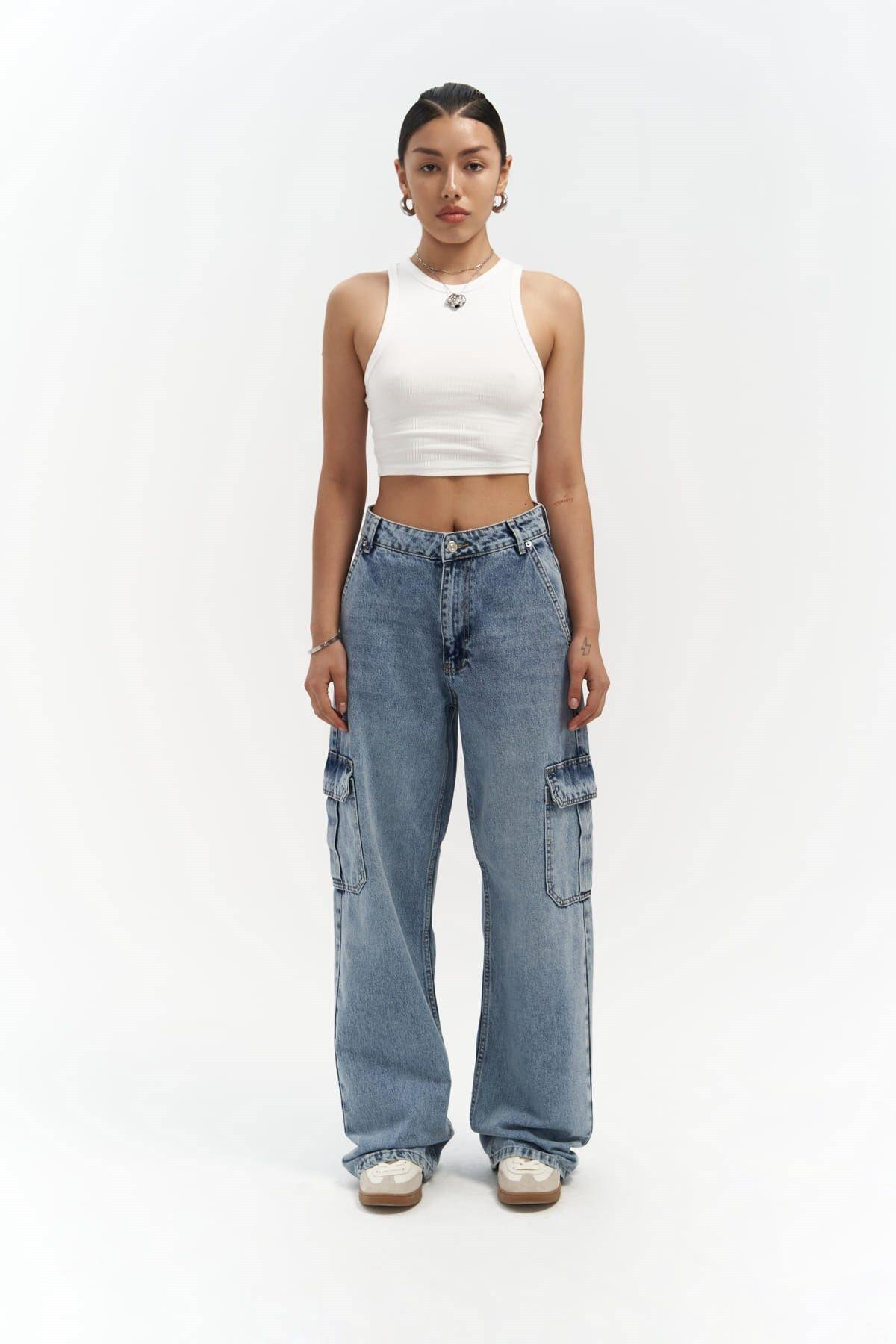 Montes Blue Cargo Denim Pants