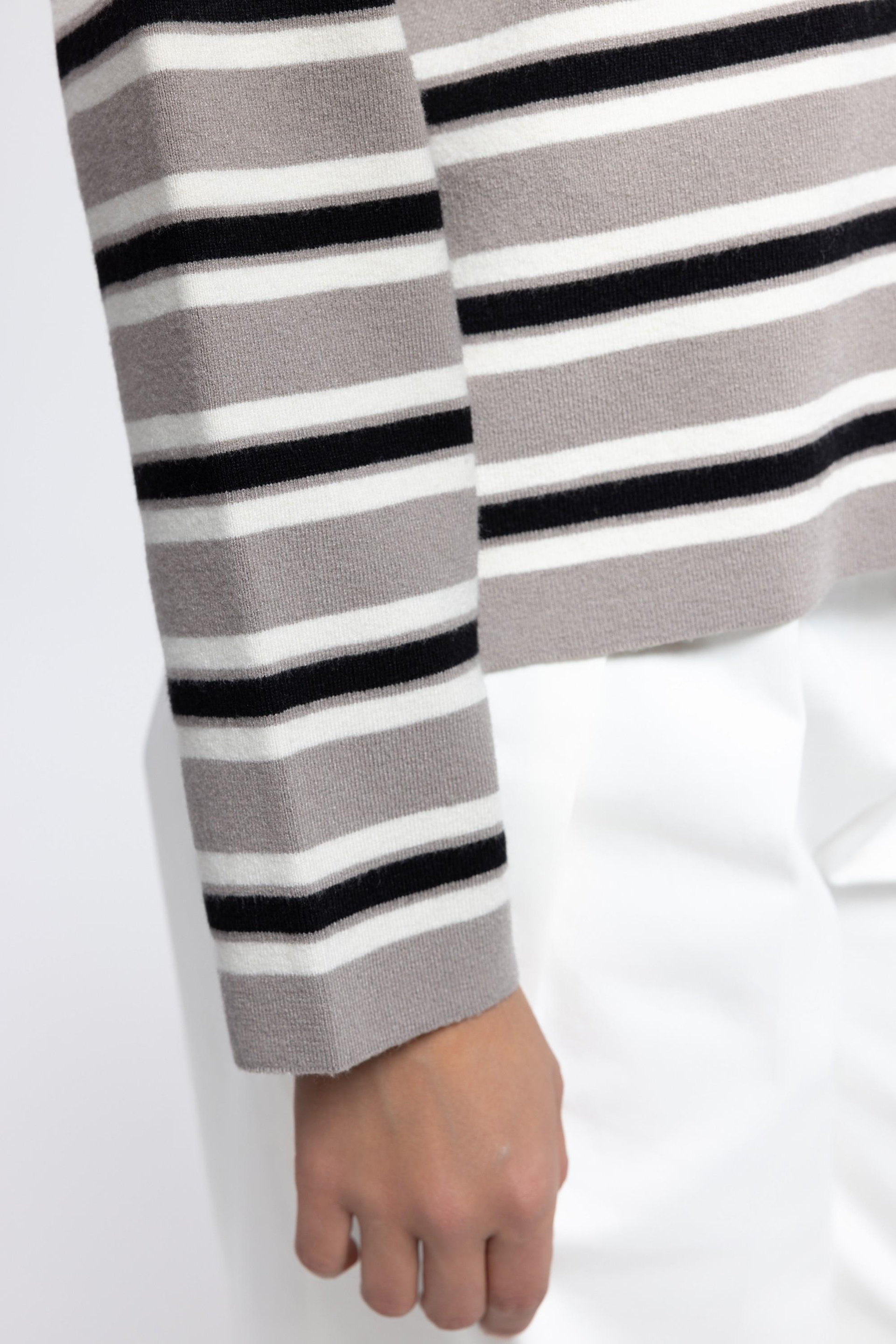 Moss Çizgili Gri Polo Yaka Triko Kazak