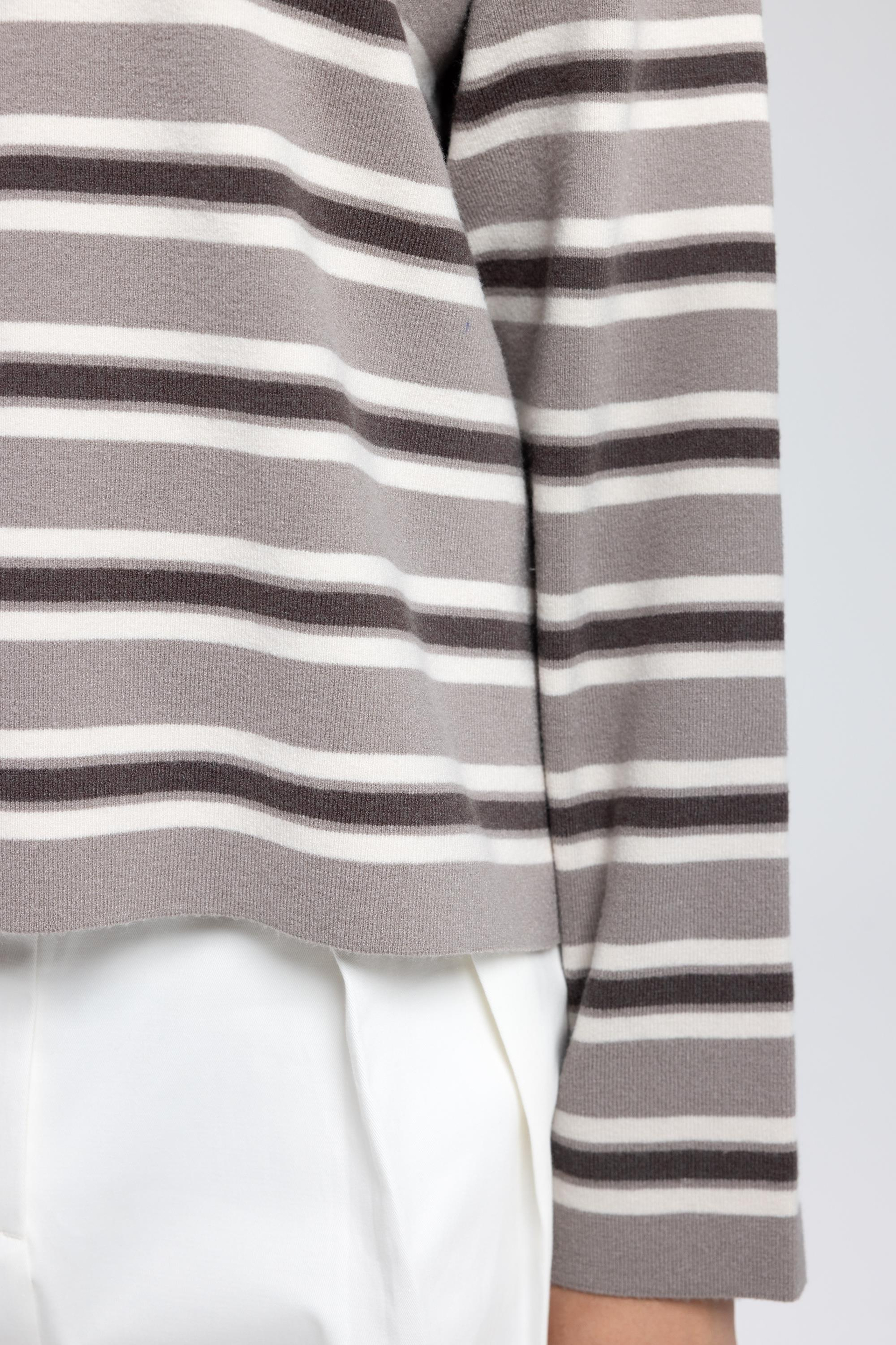 Moss Çizgili Vizon Polo Yaka Triko Kazak