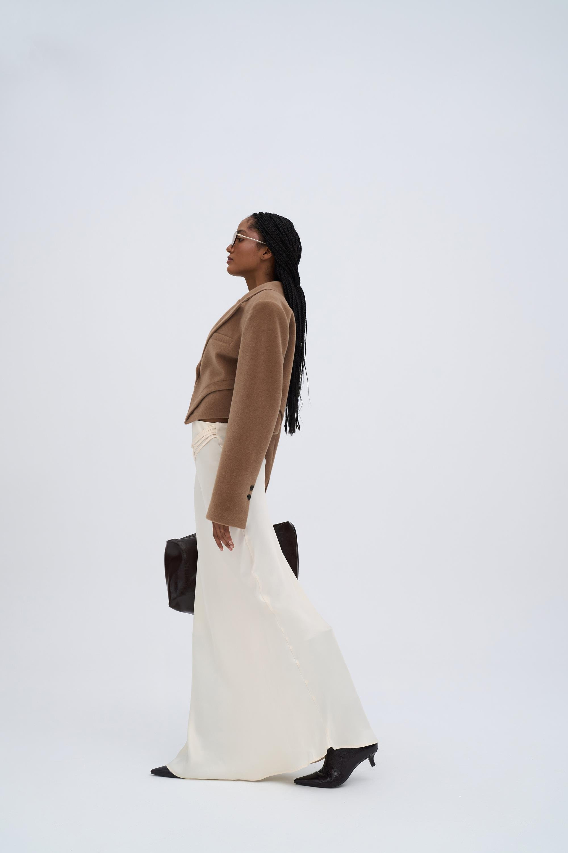 Muirnas Strap Detail Ecru Long Satin Skirt