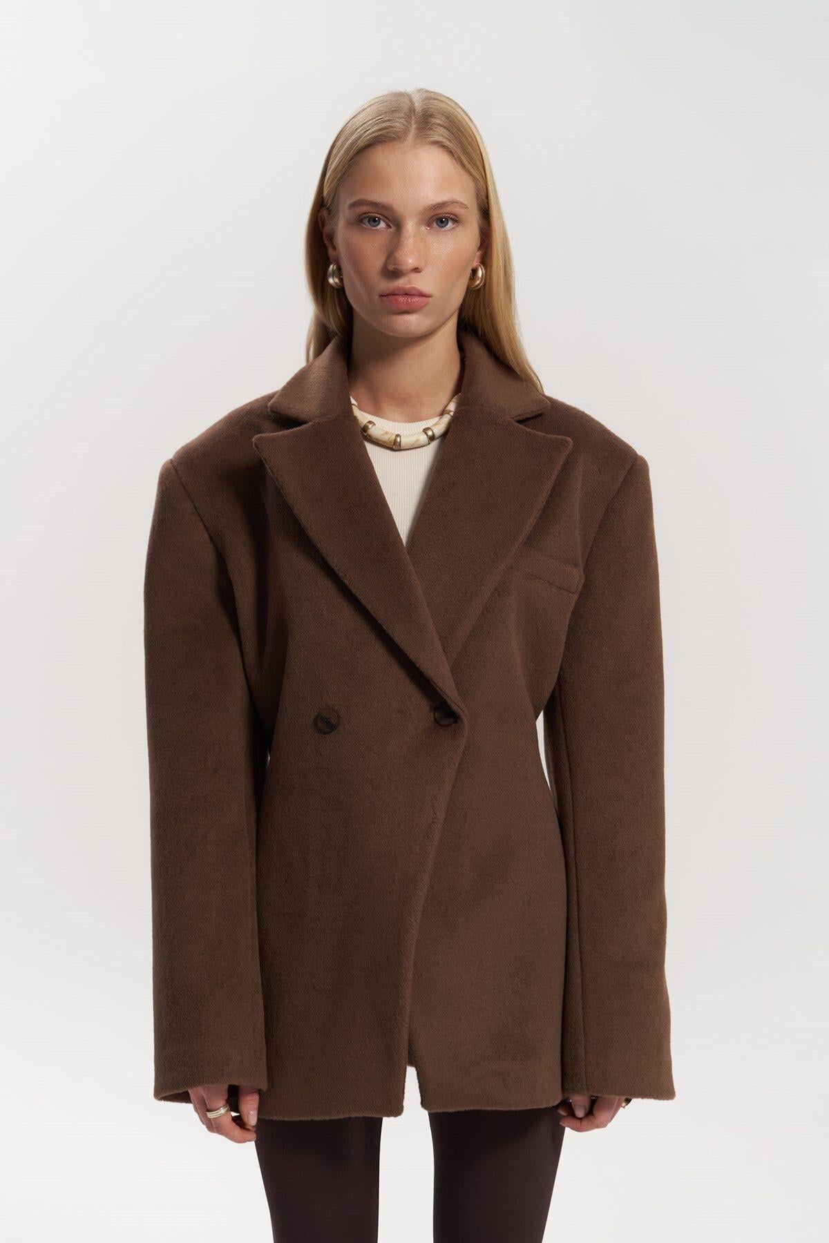 Naica Kahve Belden Oturmalı Blazer