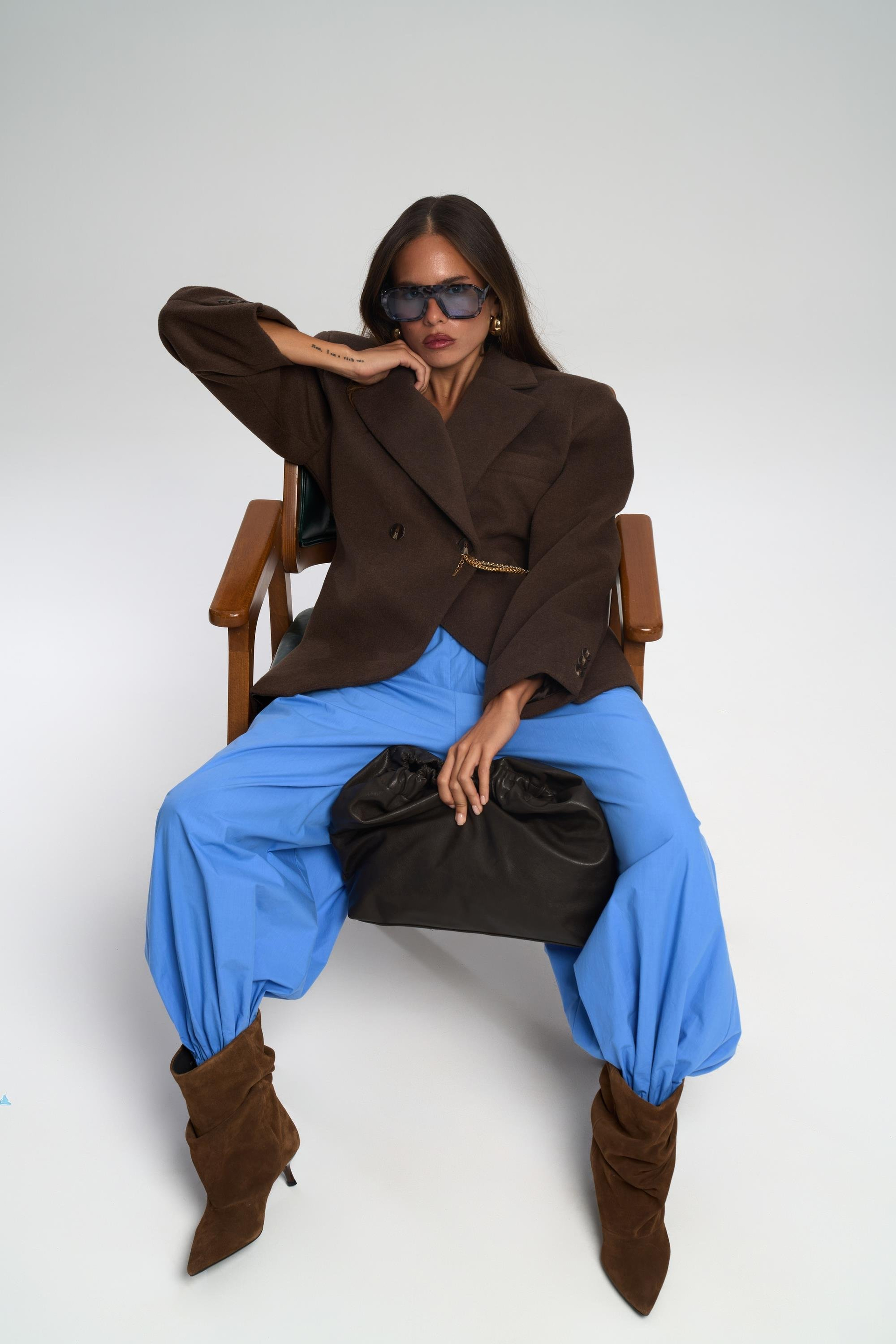 Naica Koyu Kahve Belden Oturmalı Blazer