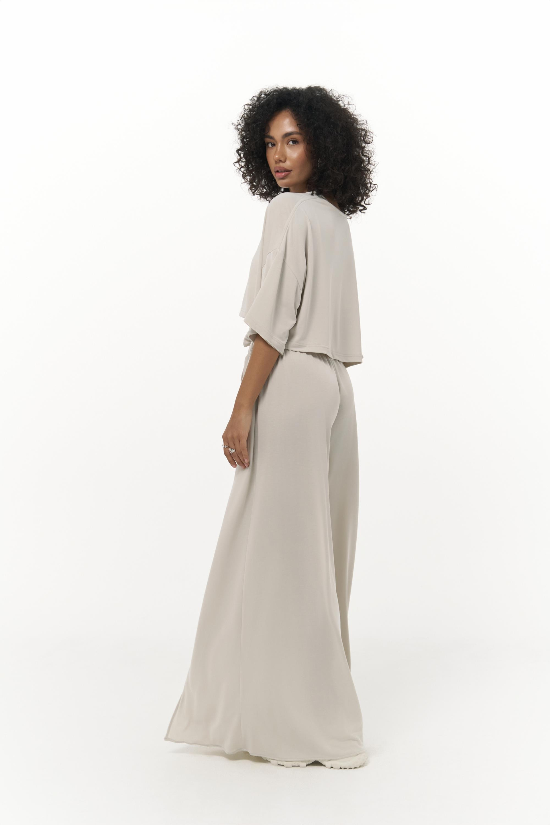 Nell Bej Crop T-Shirt Pantolon Takım