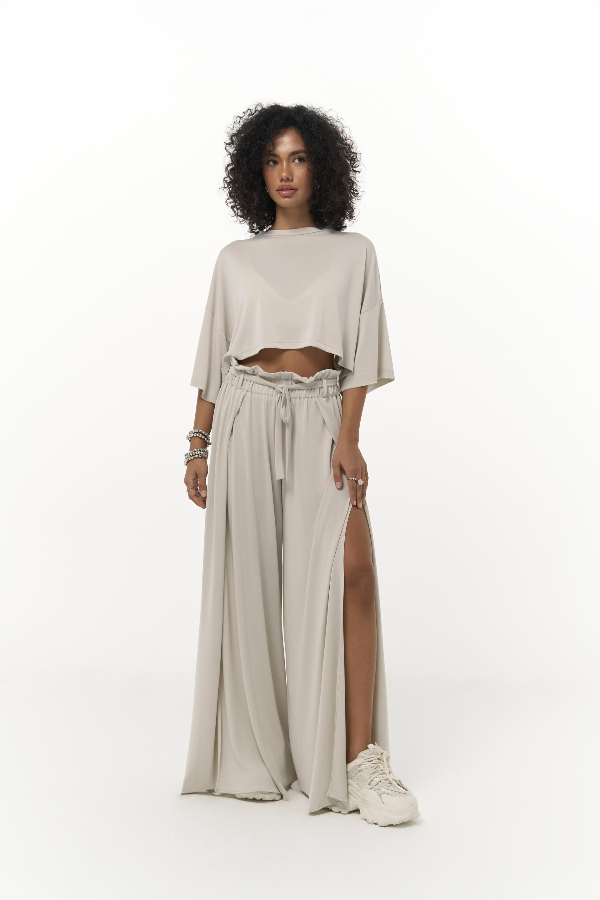 Nell Bej Crop T-Shirt Pantolon Takım