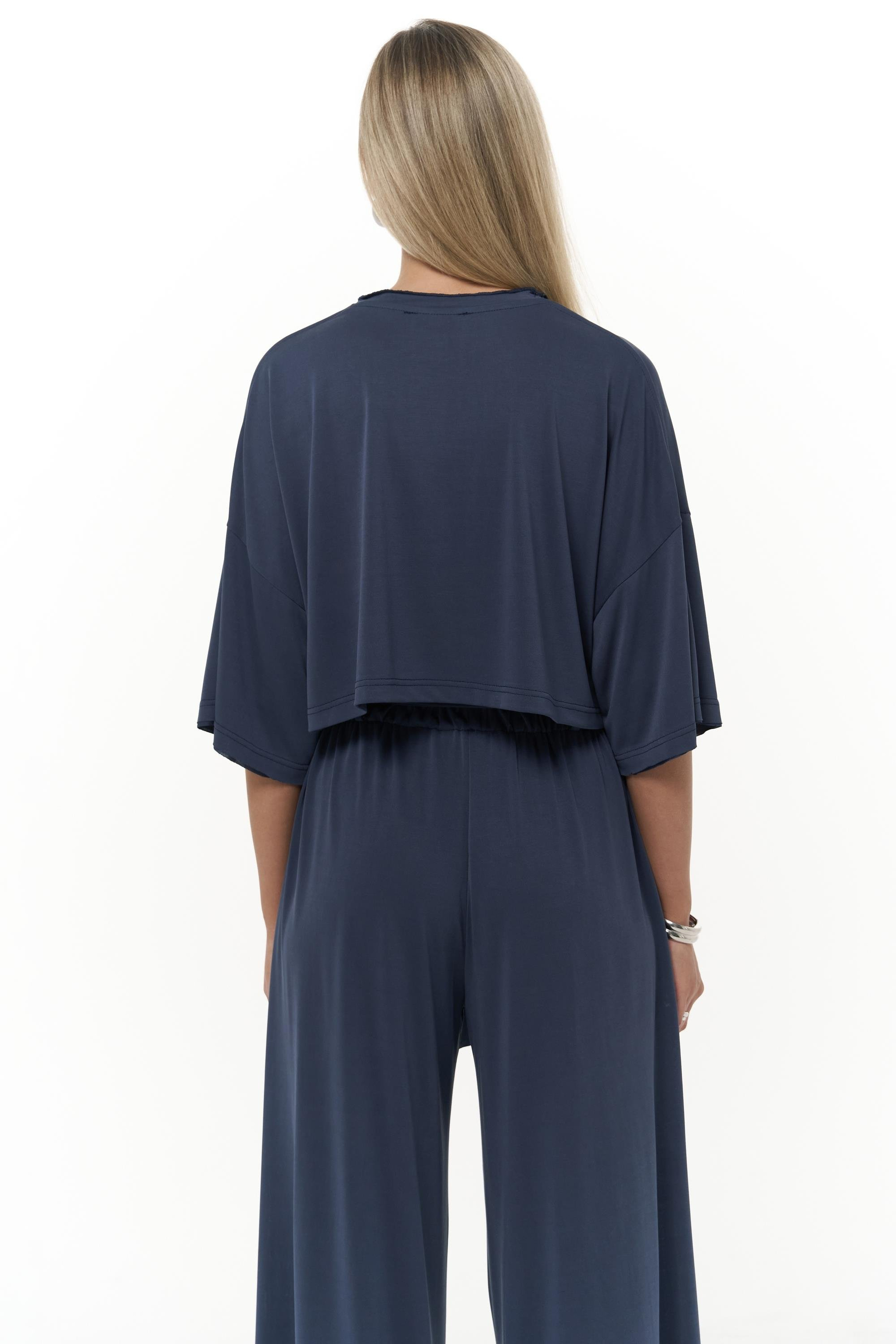 Nell Lacivert Crop T-Shirt Pantolon Takım