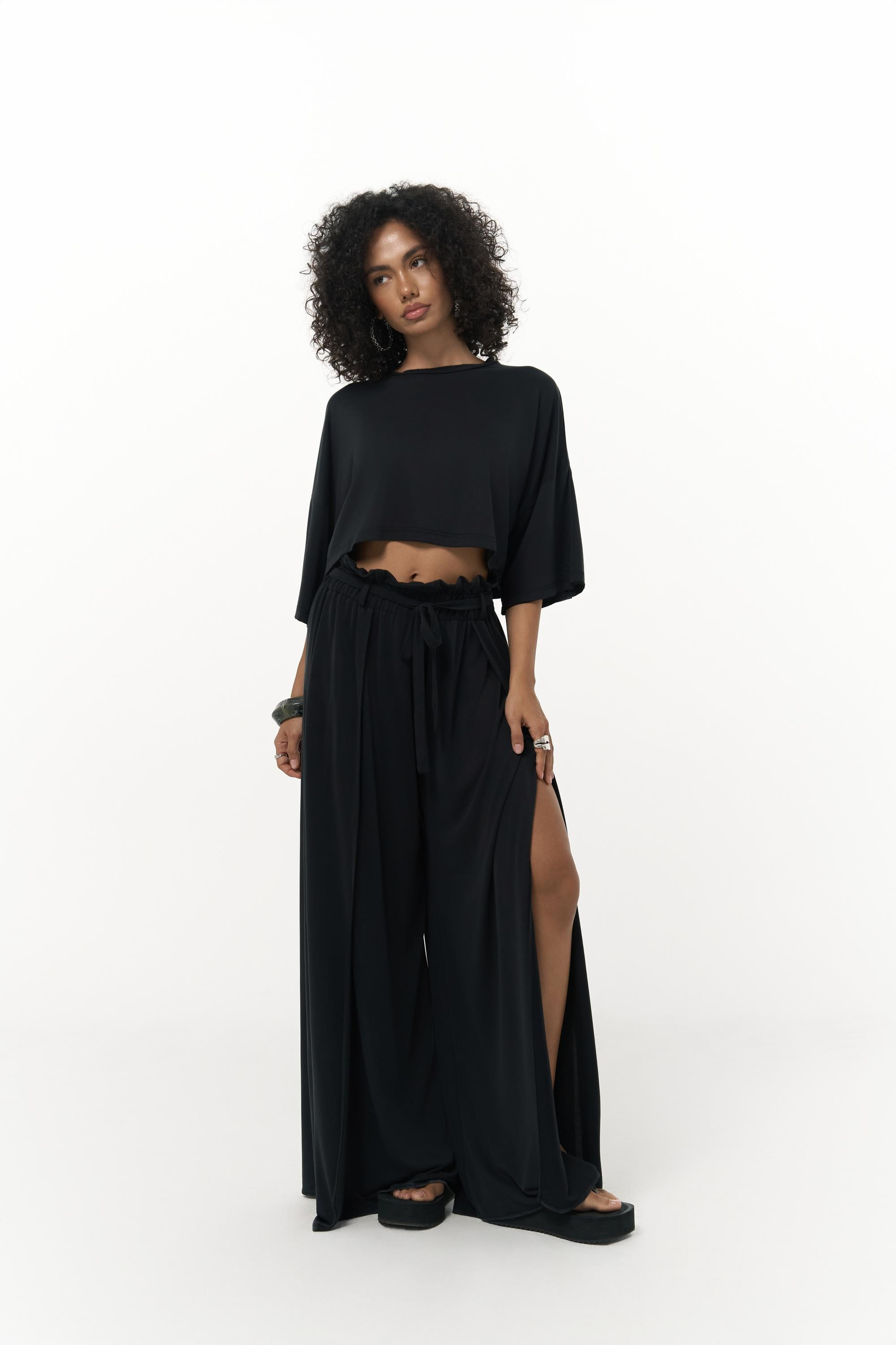 Nell Siyah Crop T-Shirt Pantolon Takım