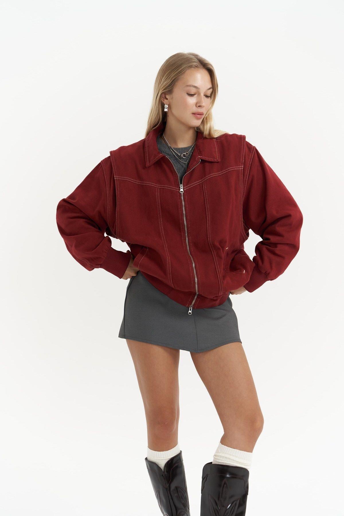 Neus Burgundy Oversize Denim Jacket