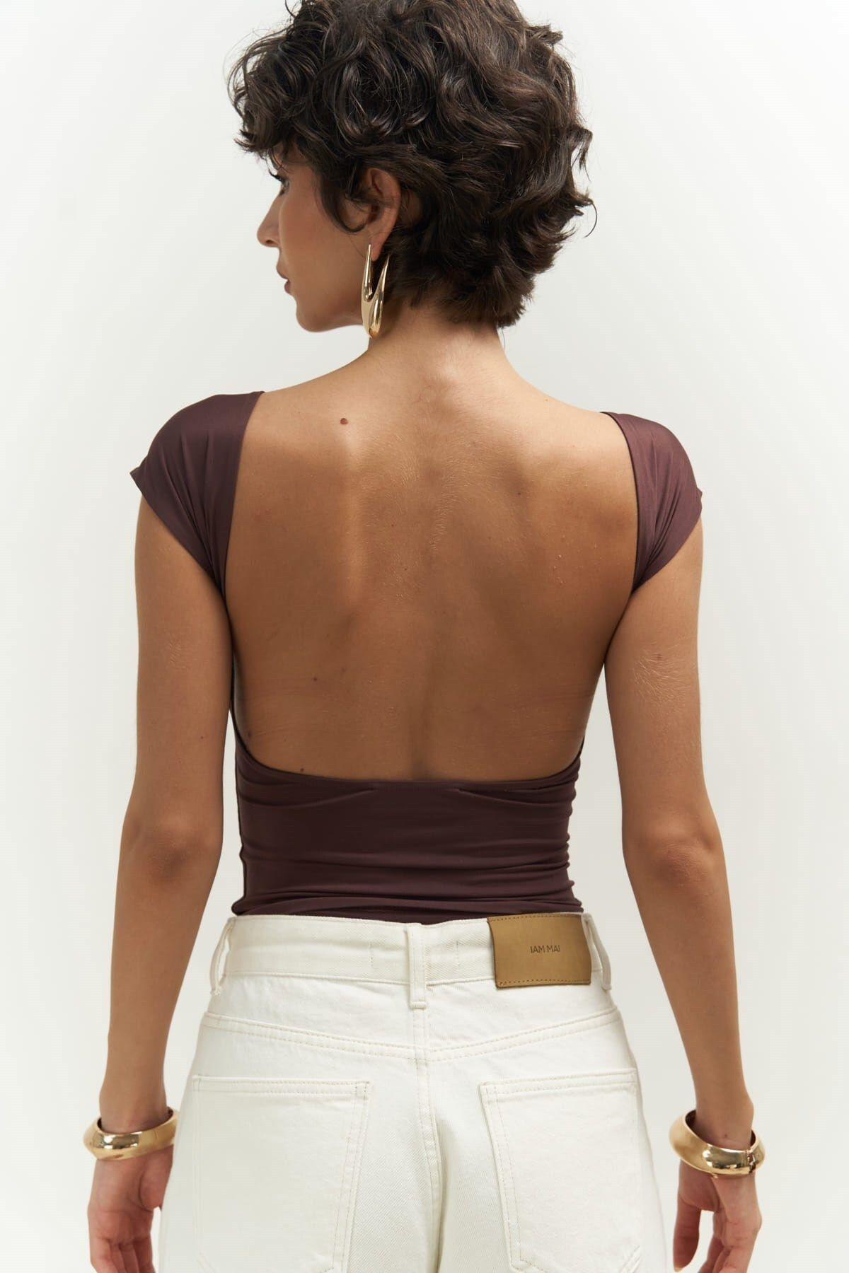 Nives Open Back Brown Crop