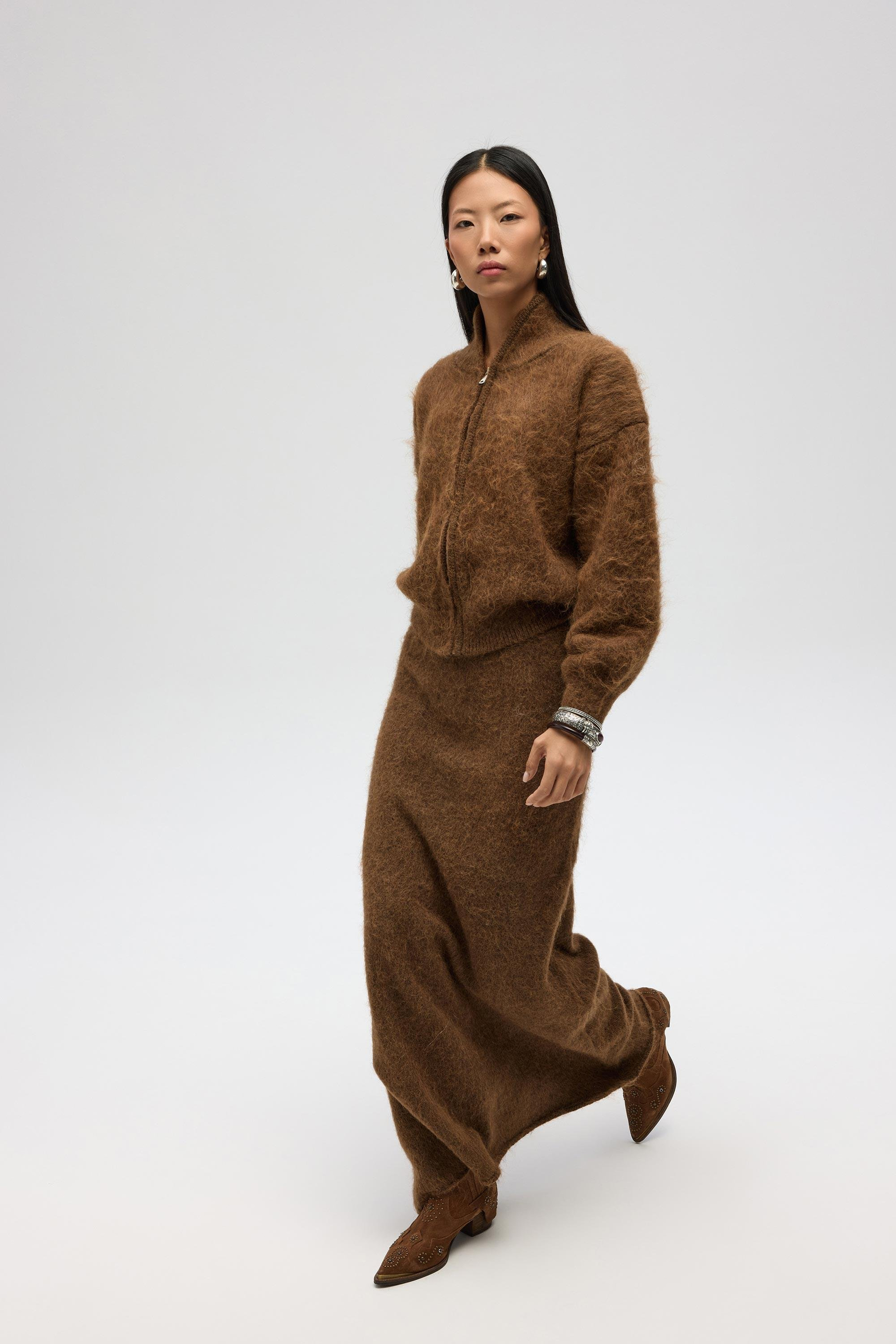 Nivra Açık Kahve Uzun Triko Etek