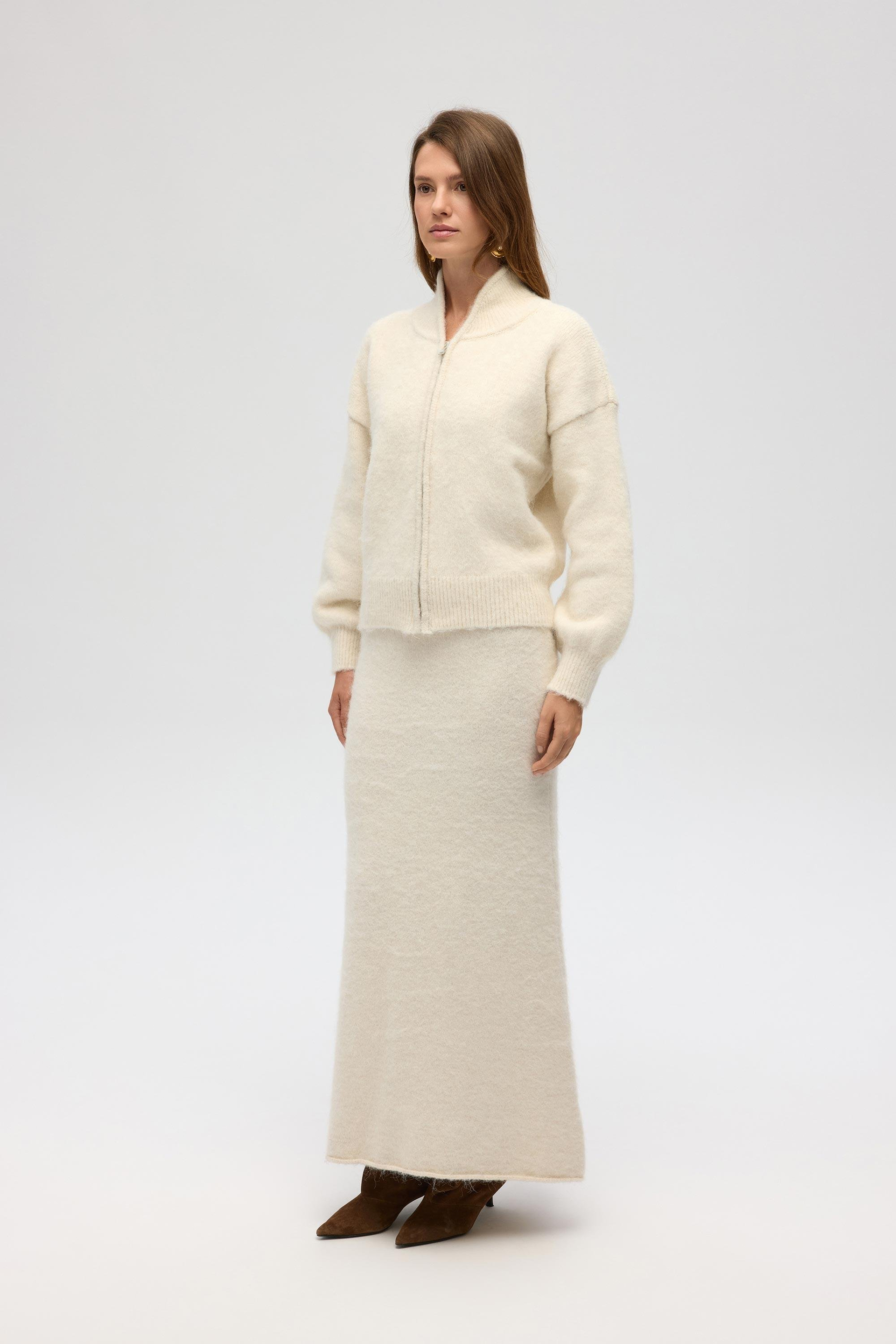 Nivra Ekru Uzun Triko Etek