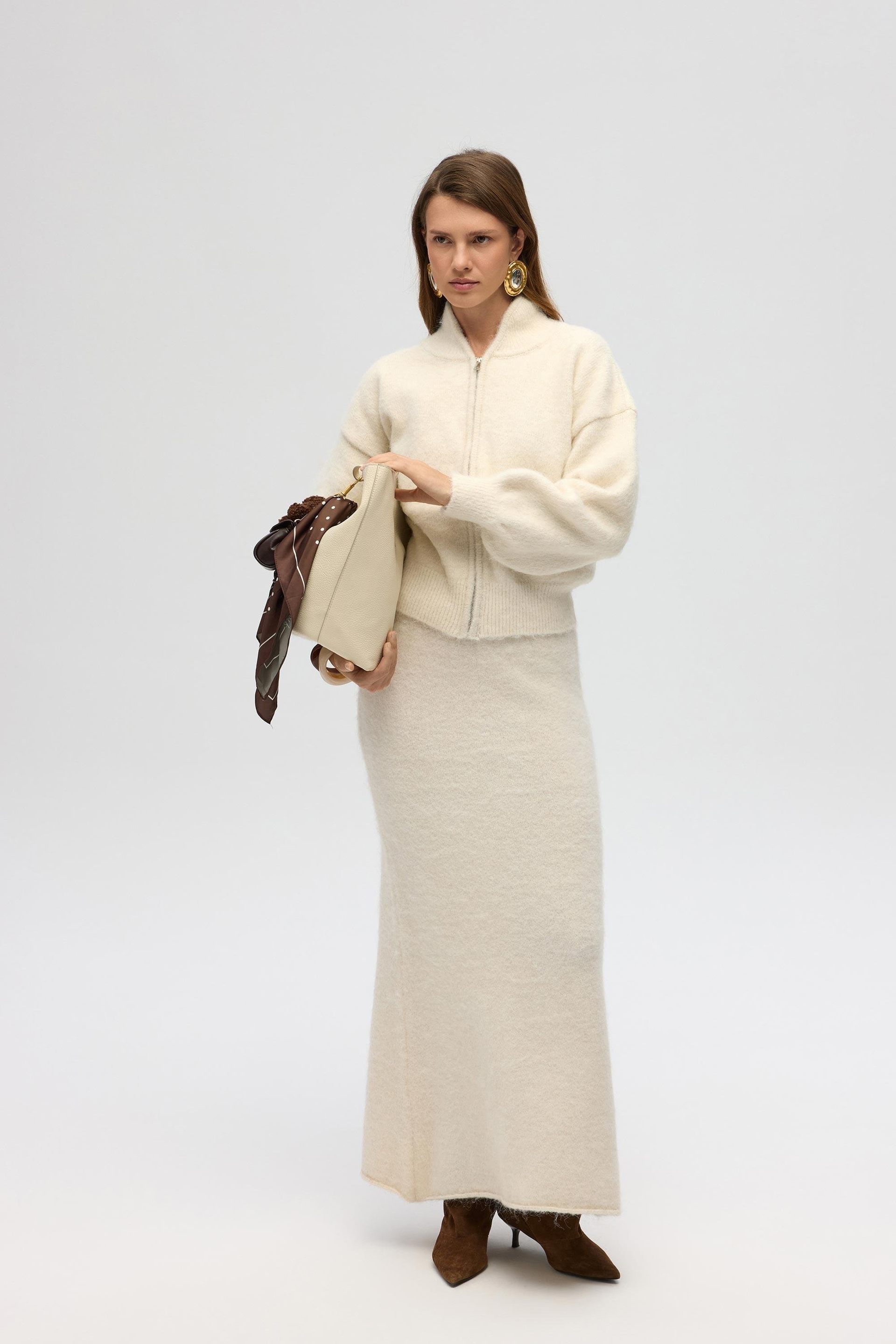 Nivra Ekru Uzun Triko Etek