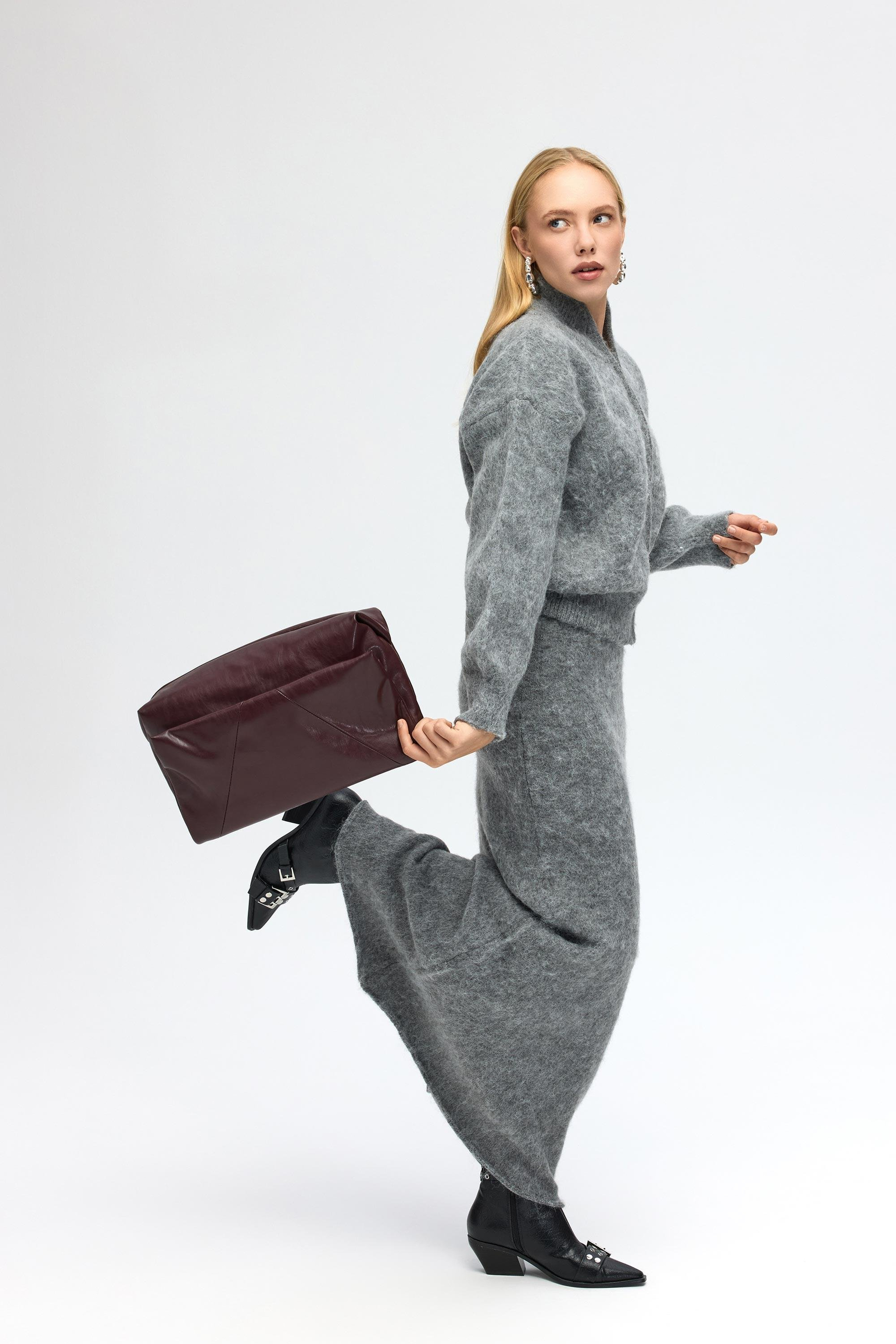 Nivra Gri Uzun Triko Etek